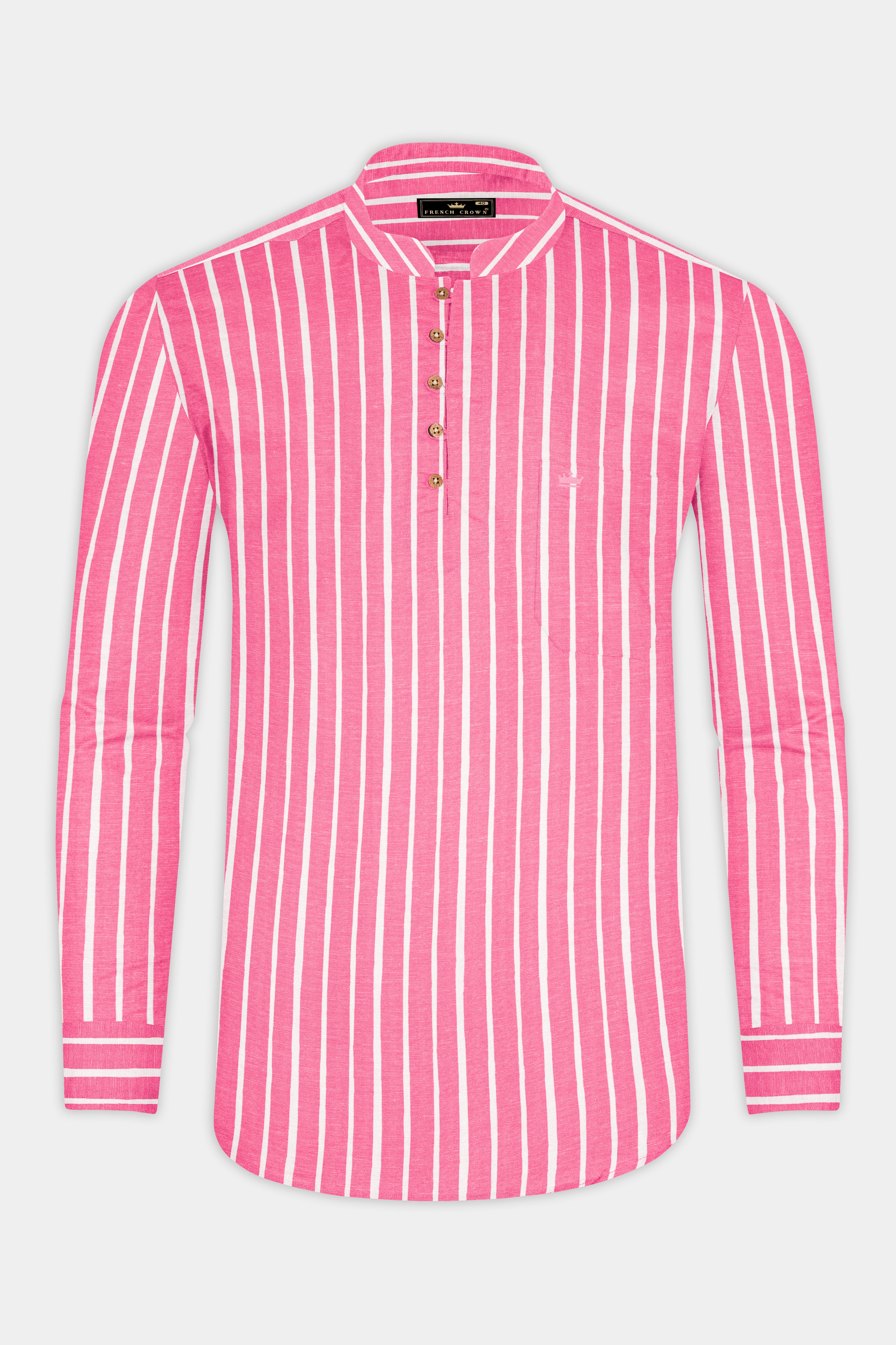 Brink Pink with White Striped Premium Tencel Kurta Shirt
