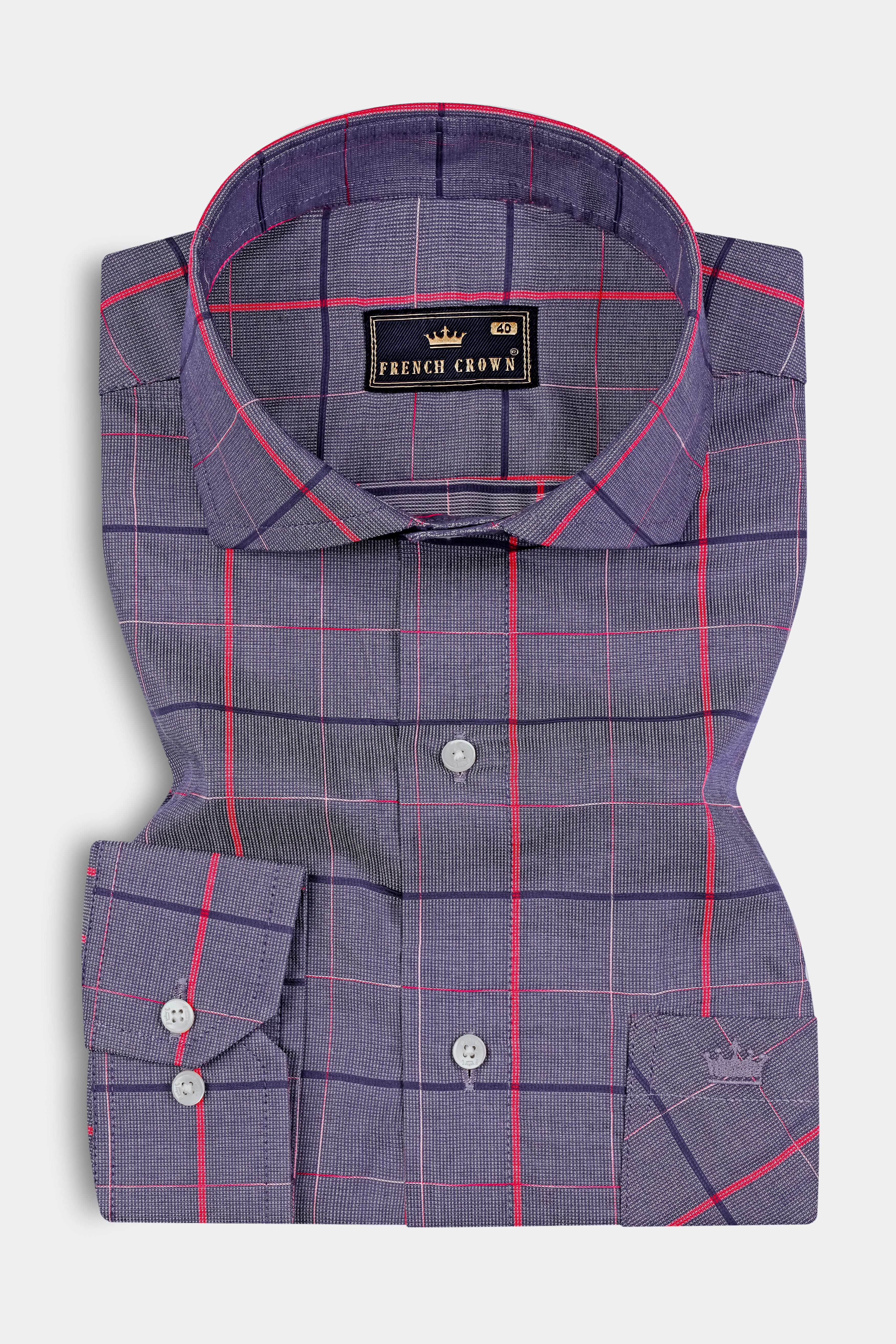 Oslo Gray Windowpane Dobby Textured Premium Giza Cotton Shirt