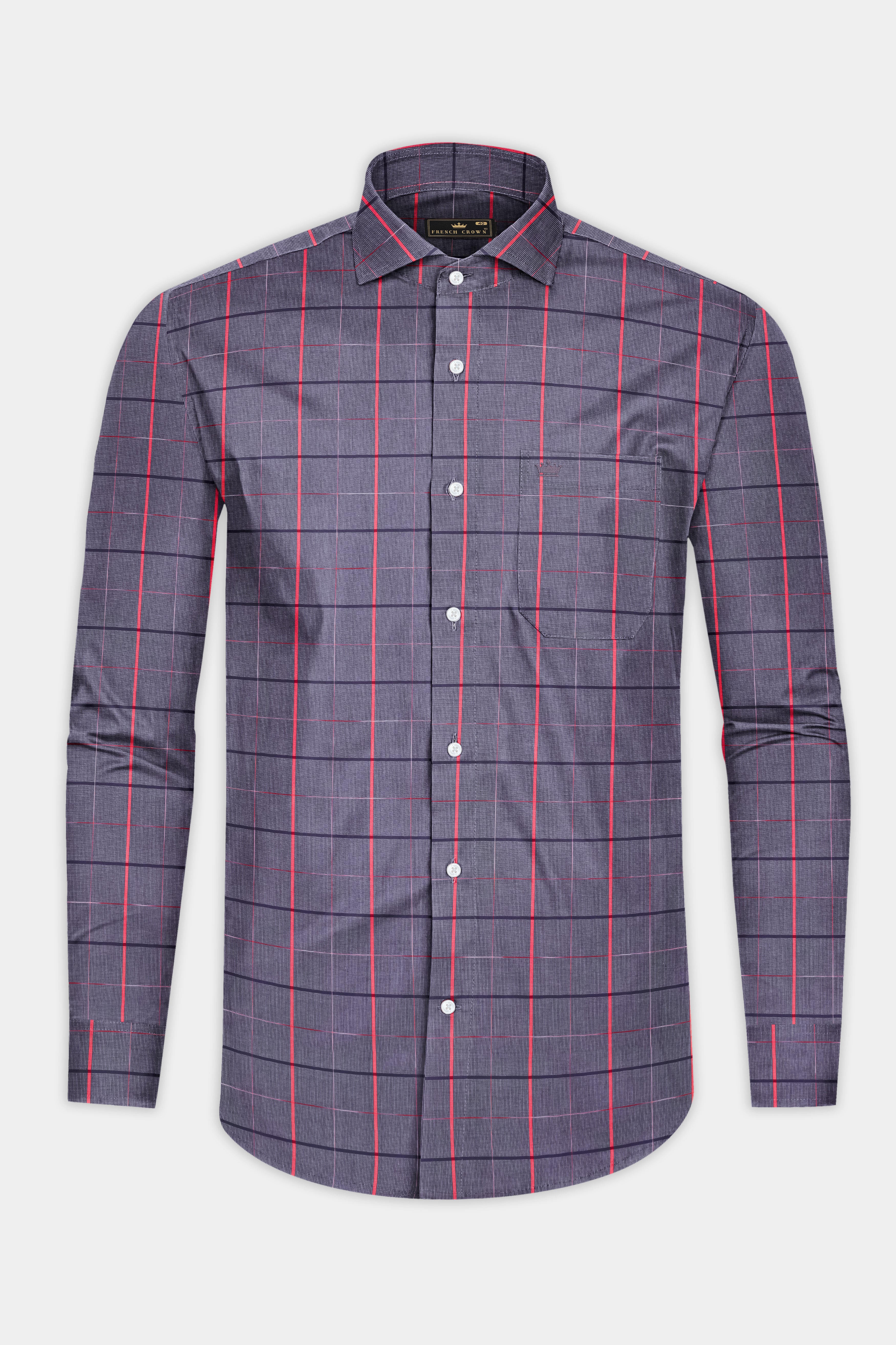Oslo Gray Windowpane Dobby Textured Premium Giza Cotton Shirt