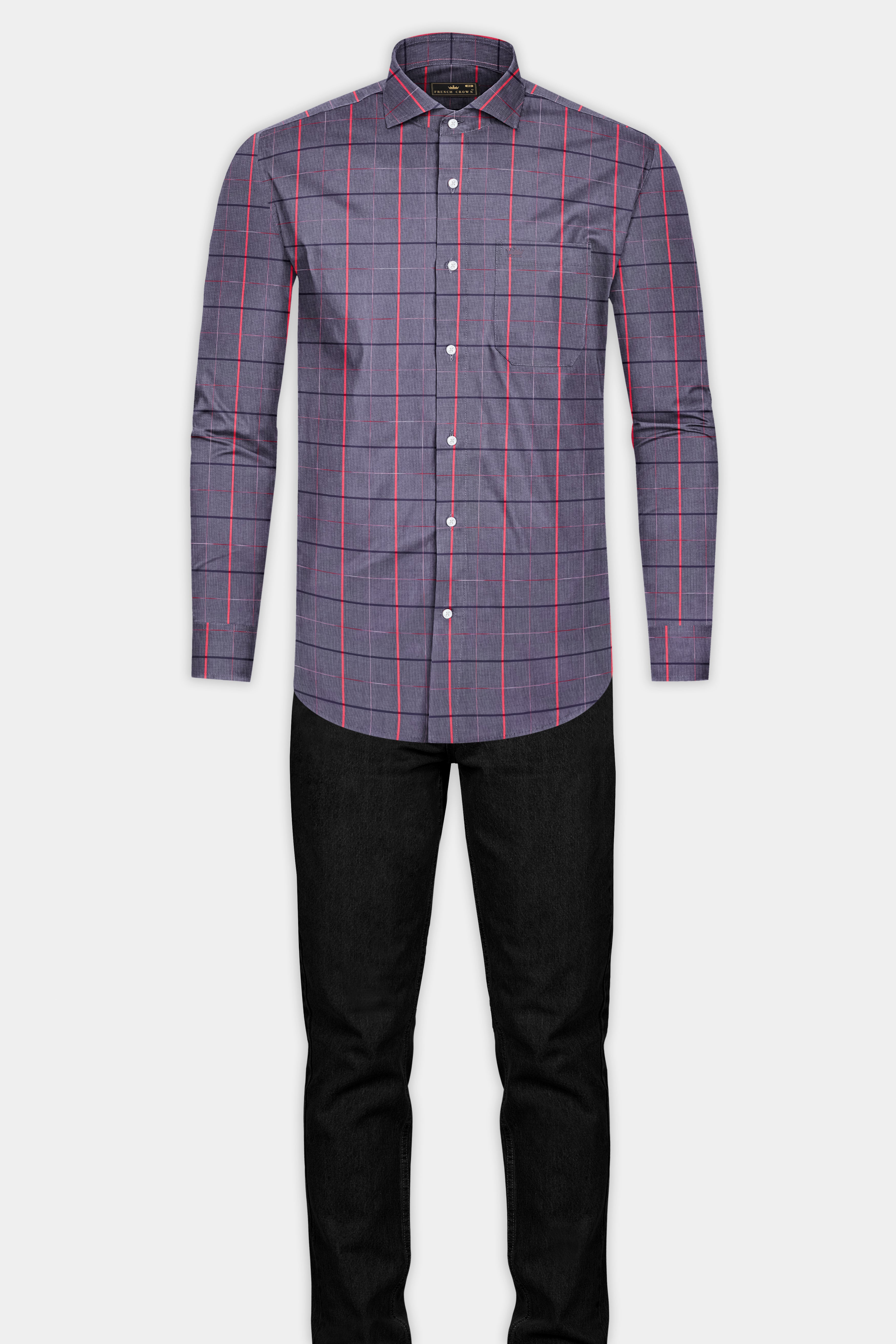 Oslo Gray Windowpane Dobby Textured Premium Giza Cotton Shirt