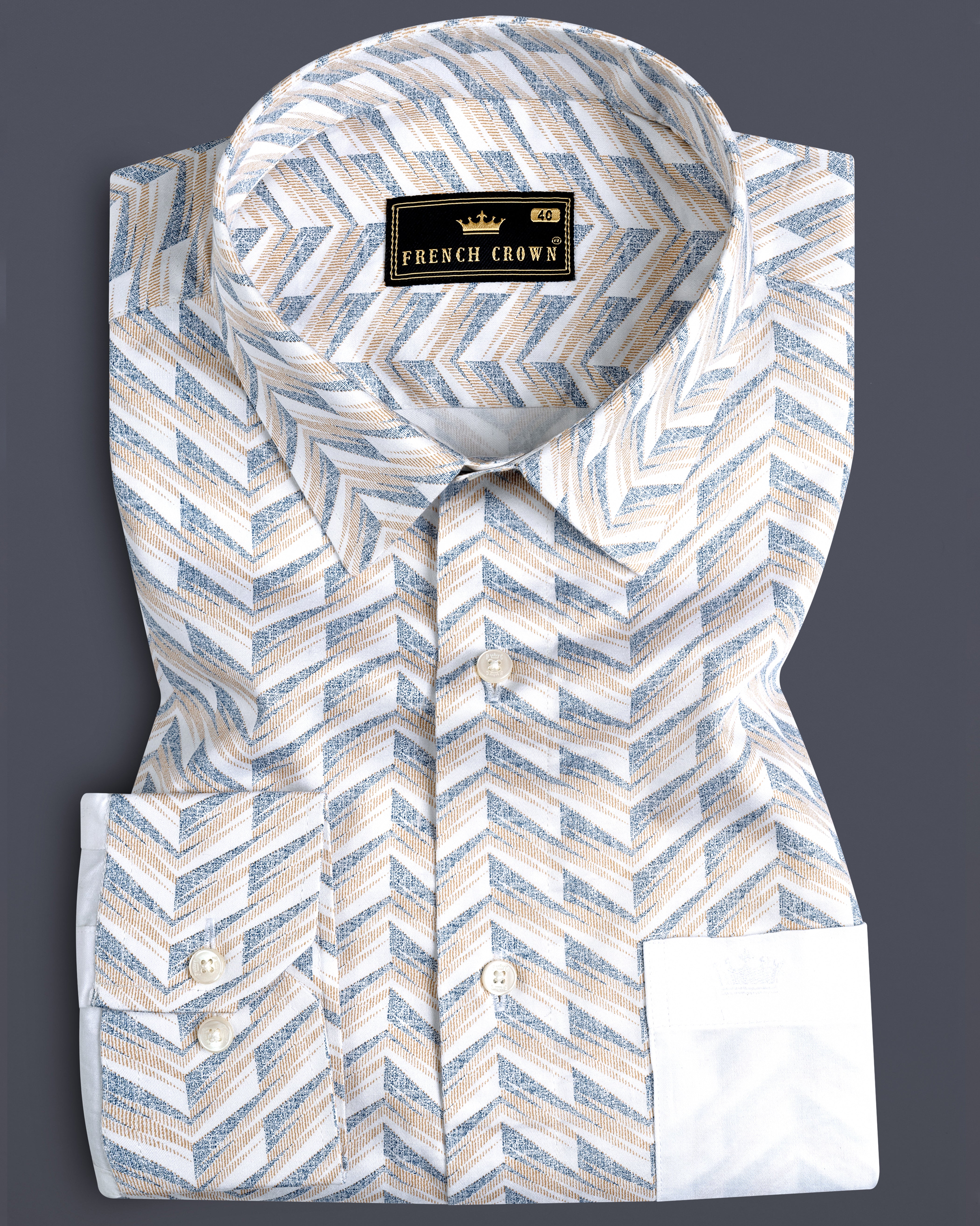 Mischka Gray and Mandys Brown Printed with Bright White Sleeves Super Soft Premium Cotton Designer Shirt