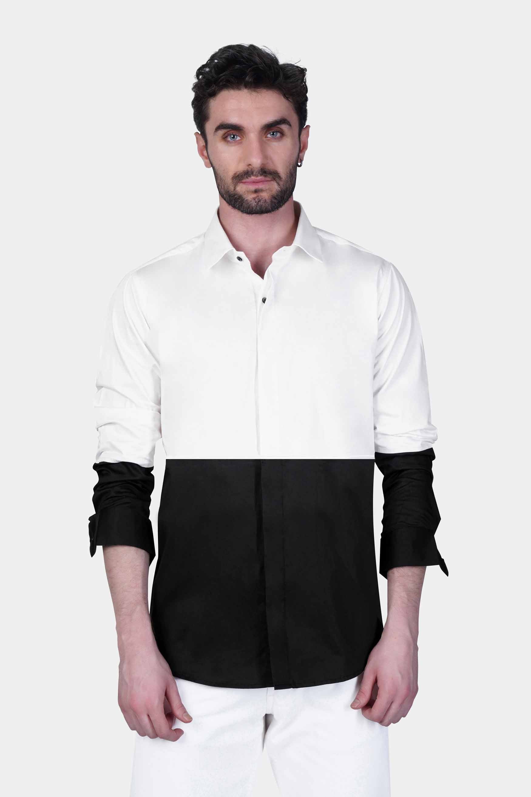 Jade Black Subtle Sheen and White Super Soft Premium Cotton Designer Shirt