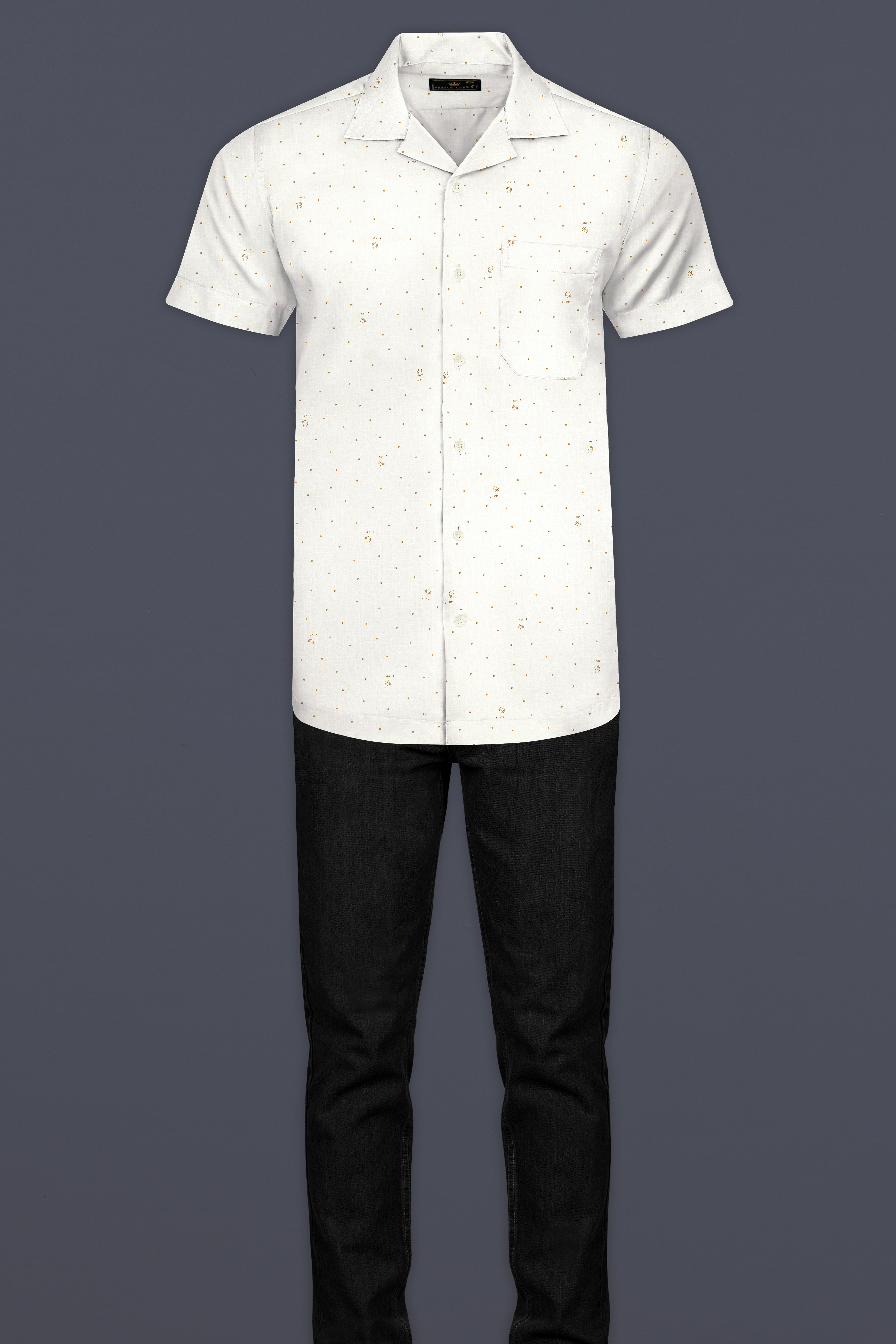 Bright White With Pale Taupe Ok Printed Chambray Shirt