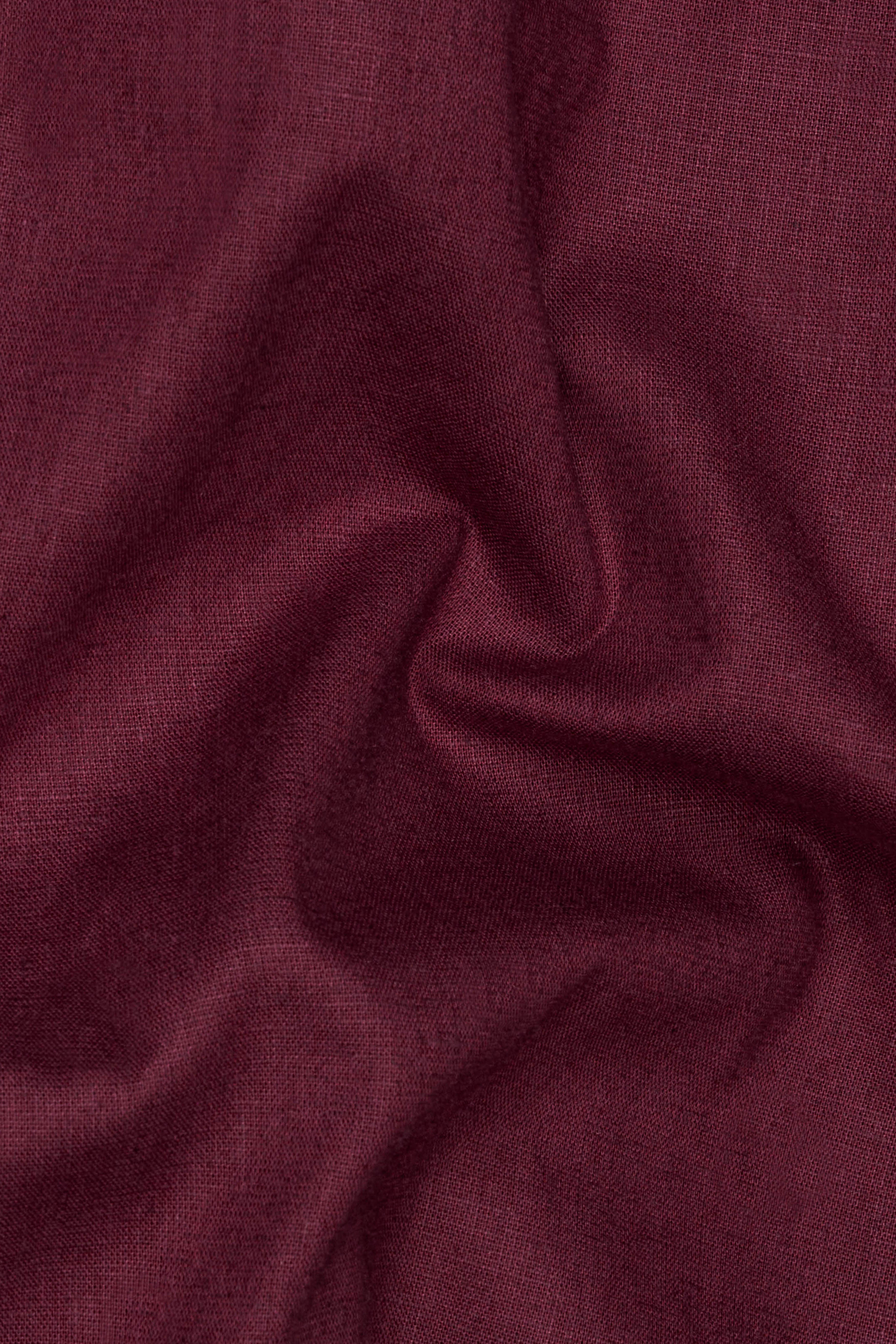 Cocoa Bean Maroon with French Crown Signature Embroidered Luxurious Linen Designer Shirt