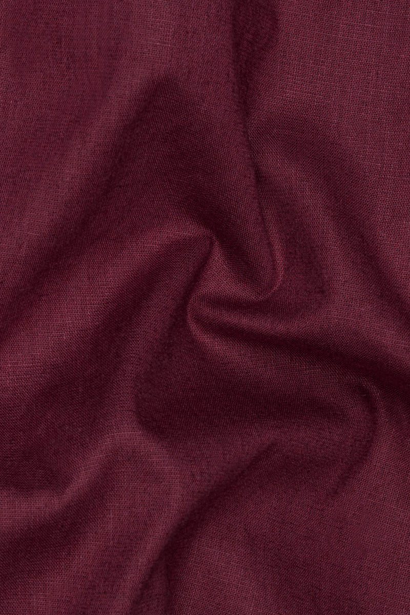 Cocoa Bean Maroon with French Crown Signature Embroidered Luxurious Linen Designer Shirt