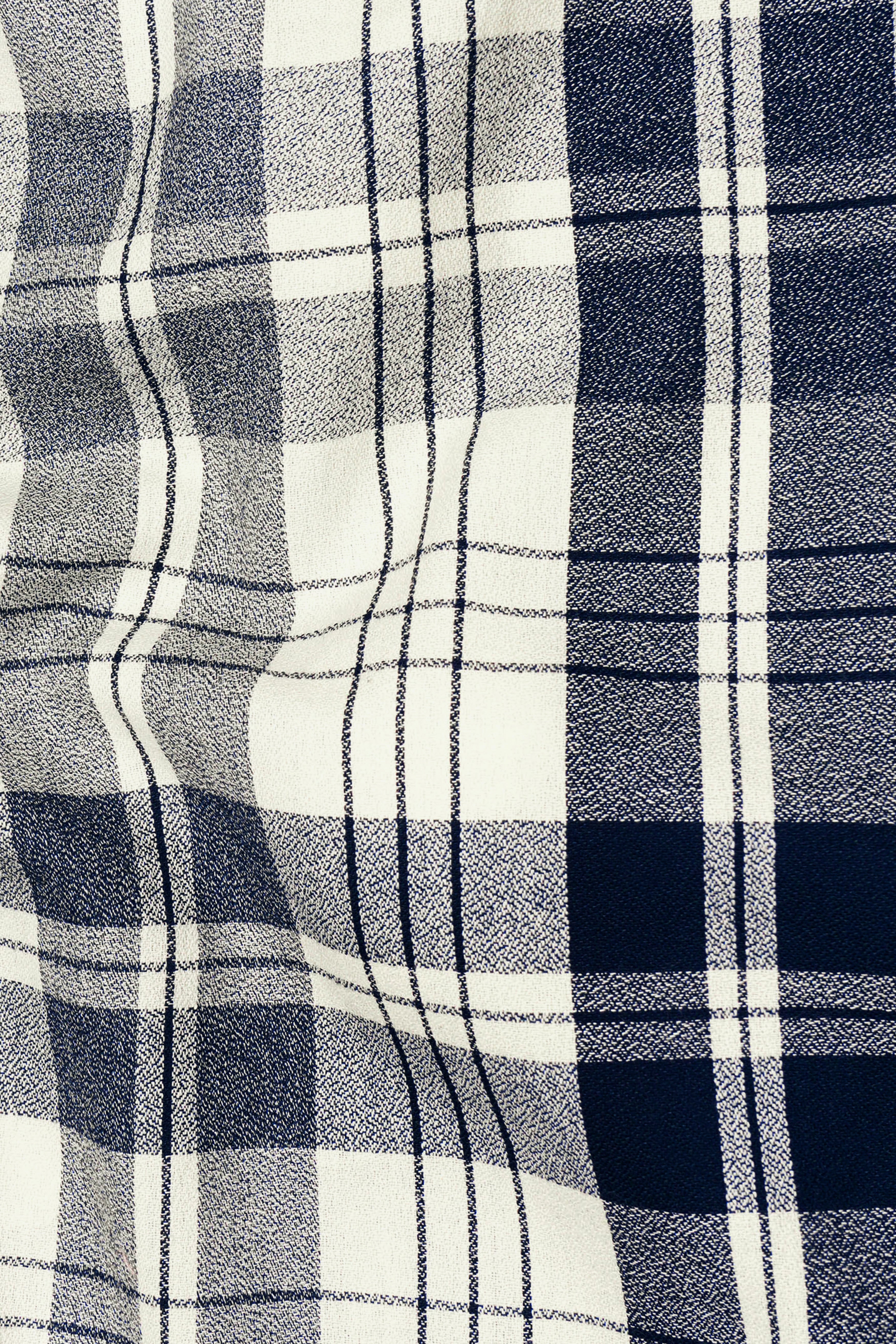 Off White and Haiti Blue Twill Plaid Premium Cotton Shirt