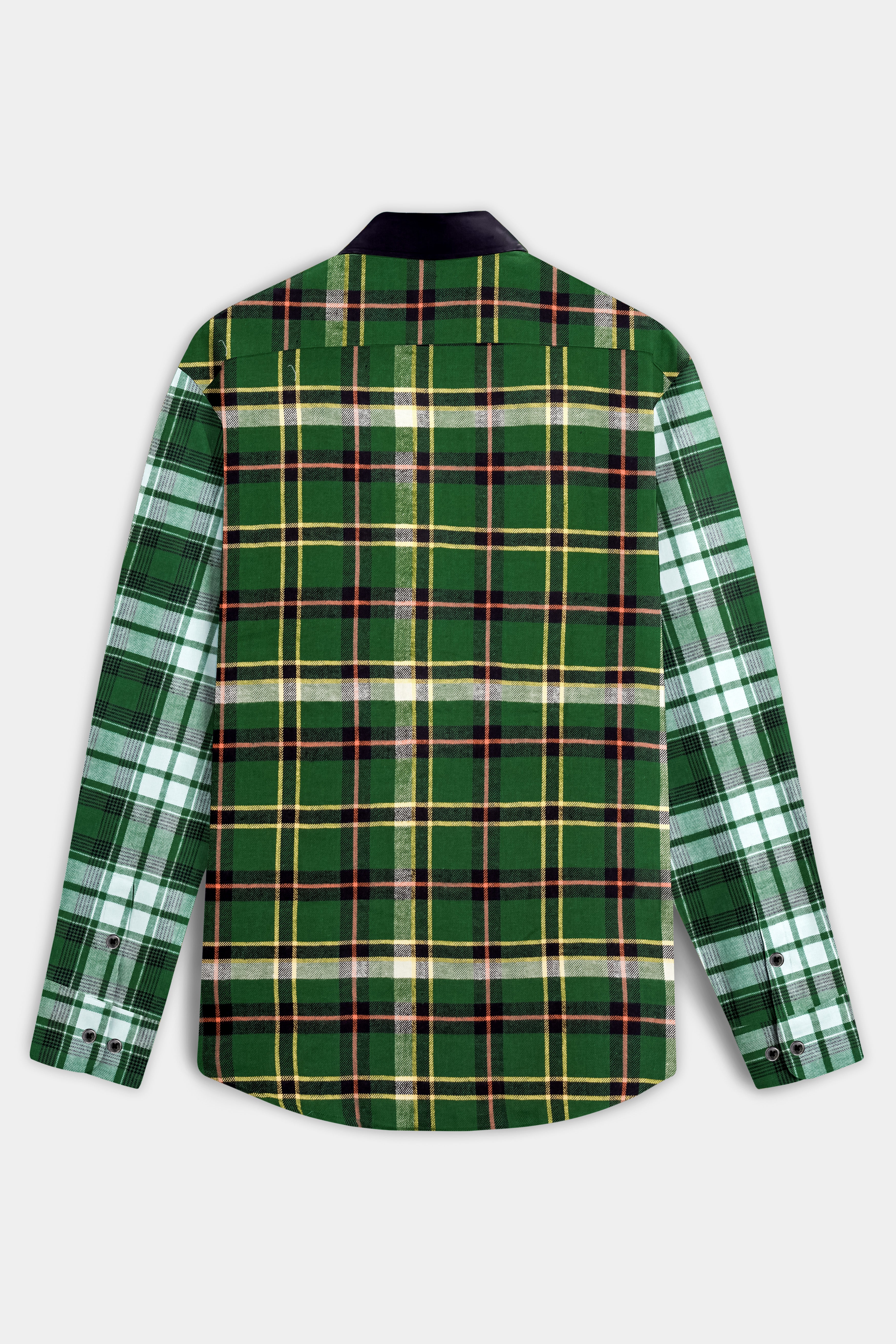 Eucalyptus Green Multicolor Plaid with Black Collar Designer Shirt