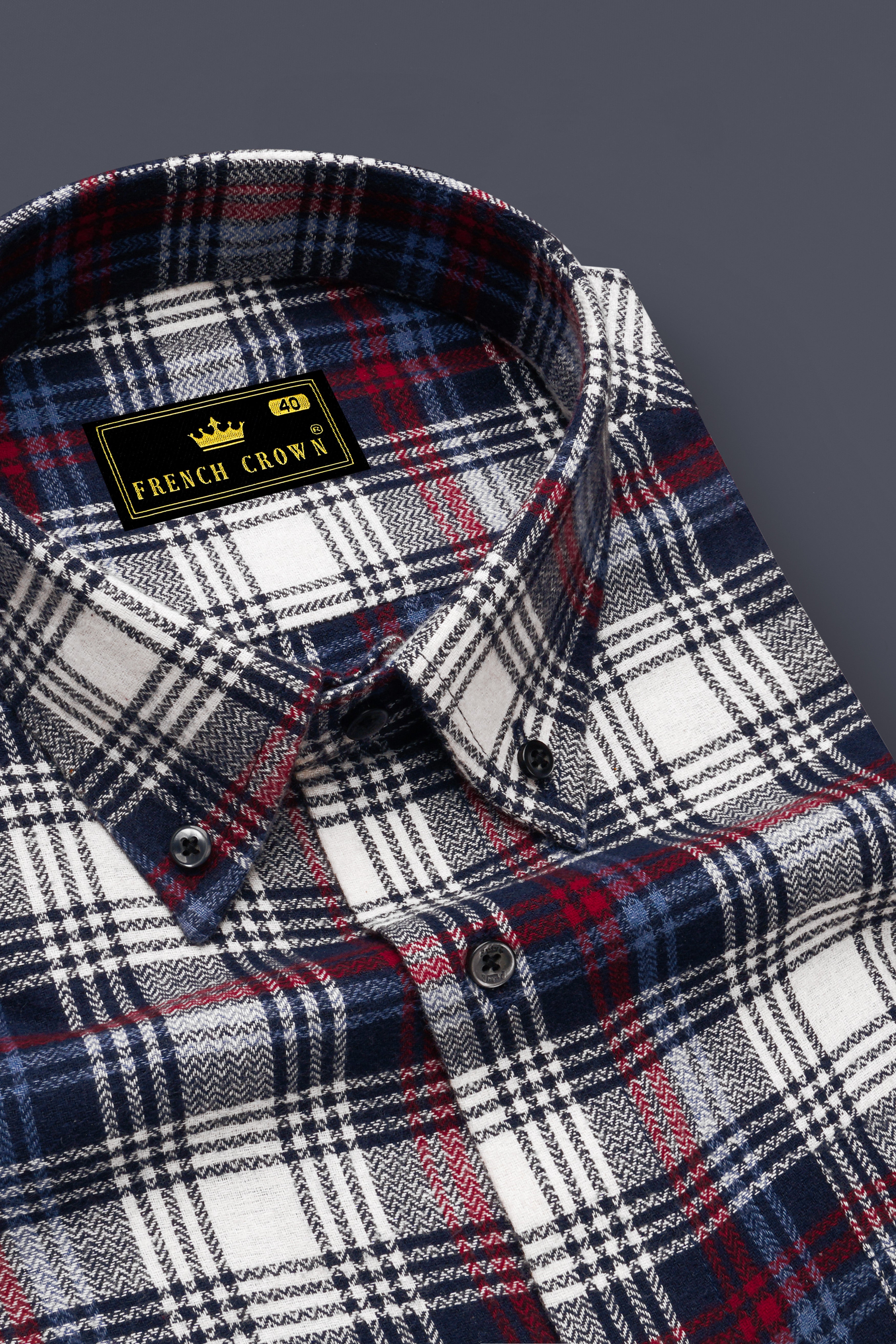 Bright White with Jagger Blue and Cardinal Red Plaid Flannel Shirt