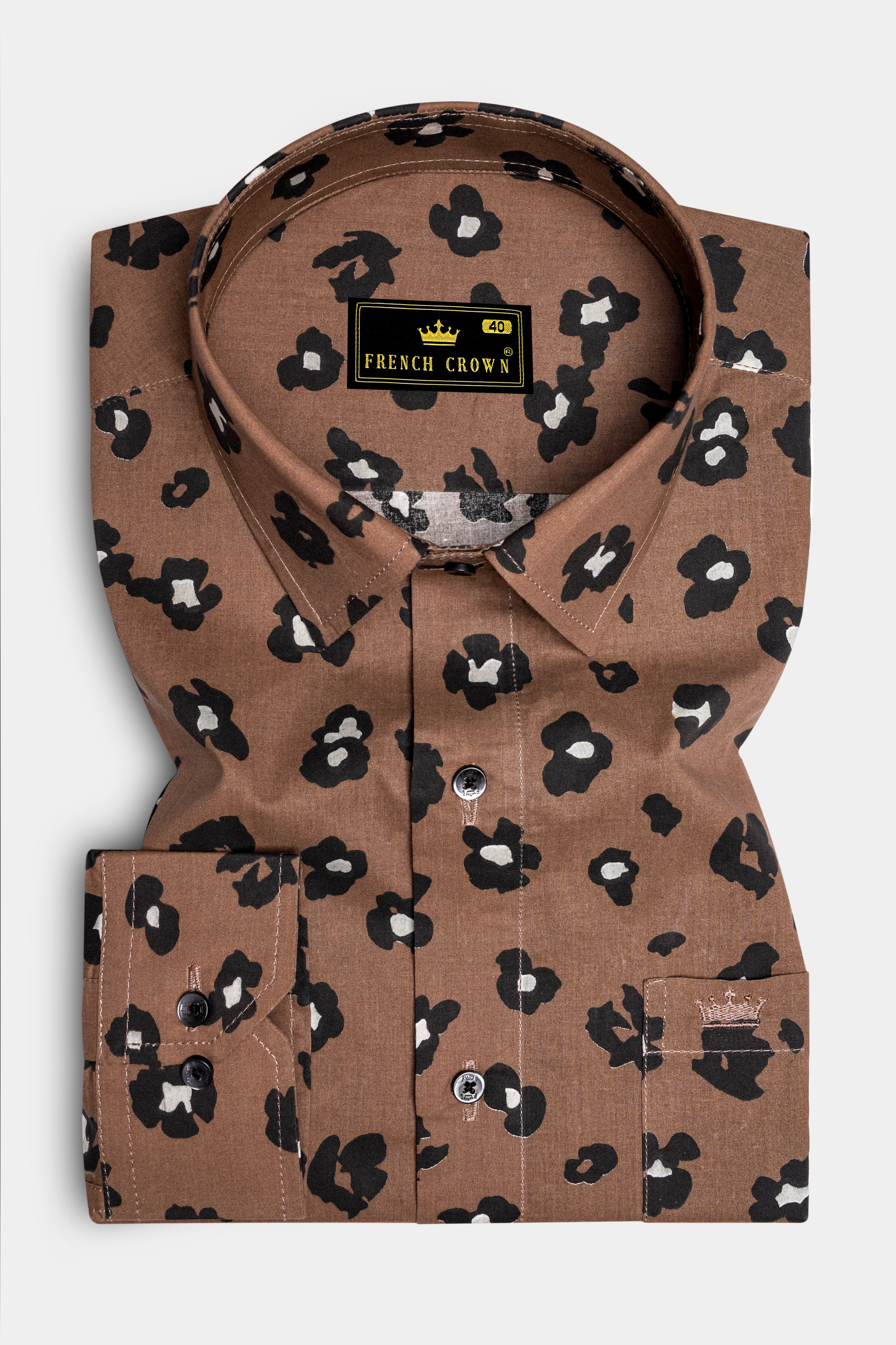 Cinereous Brown Floral Printed Premium Cotton Shirt