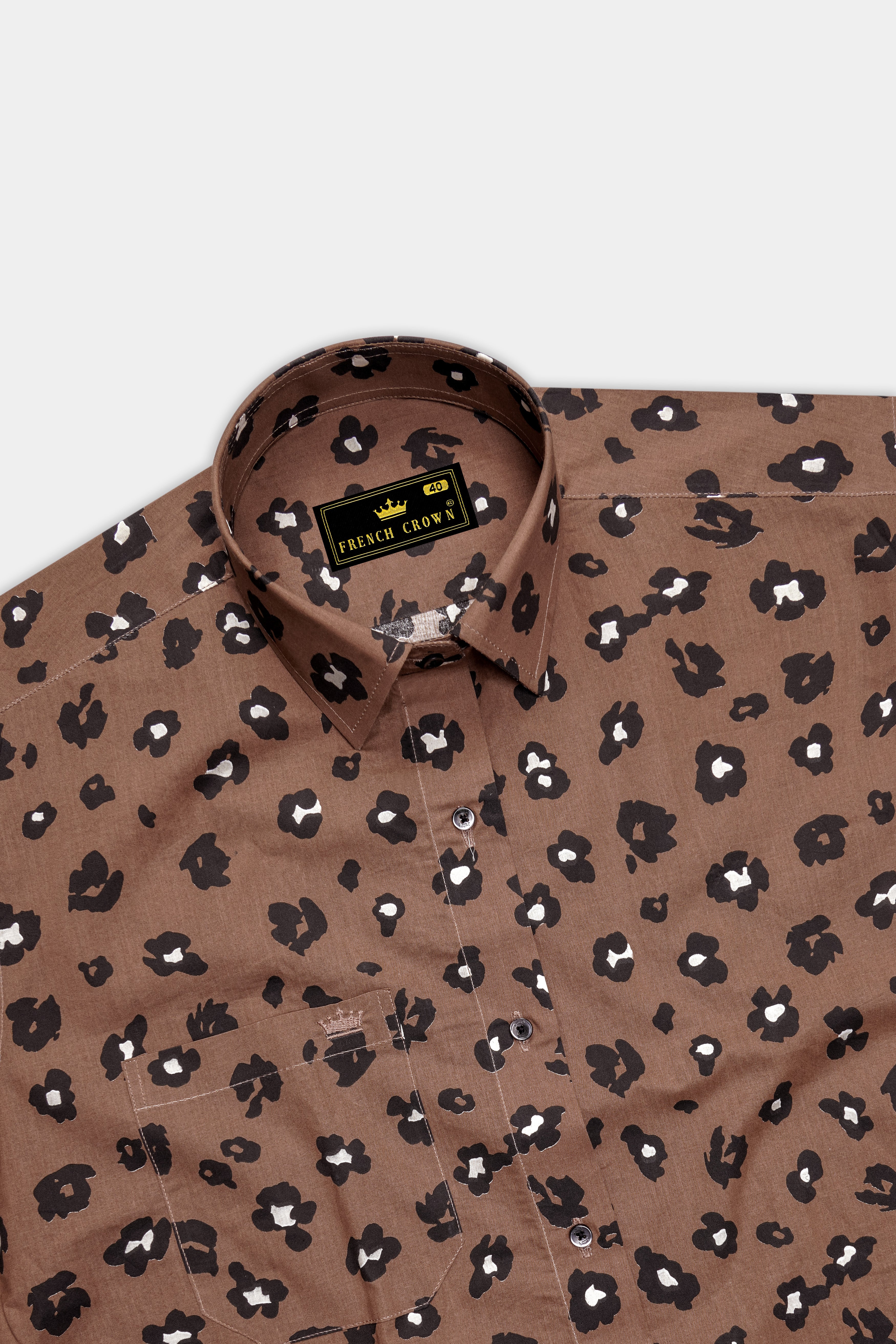 Cinereous Brown Floral Printed Premium Cotton Shirt