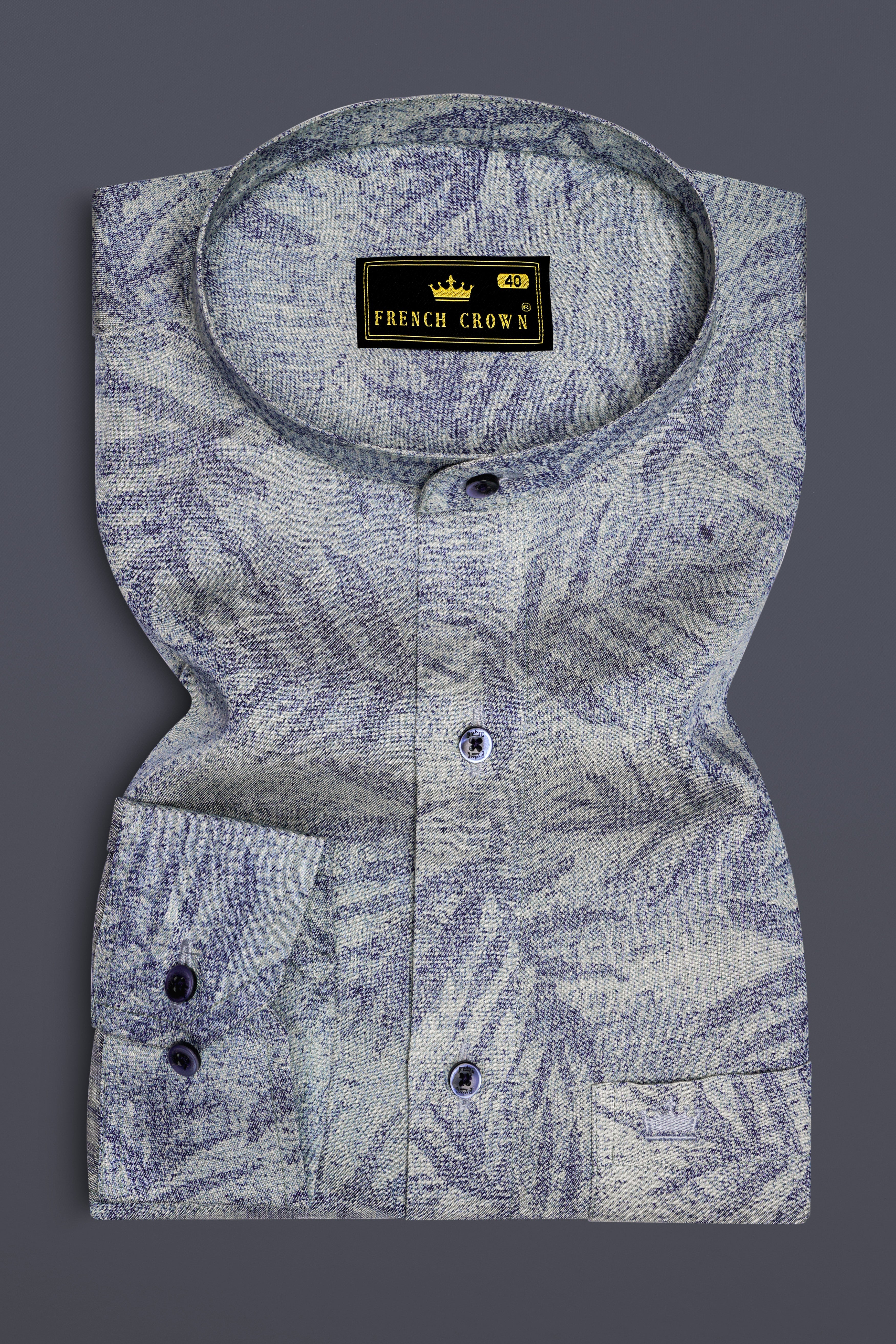 Raven Blue and Zircon Gray Leaves Textured Royal Oxford Shirt