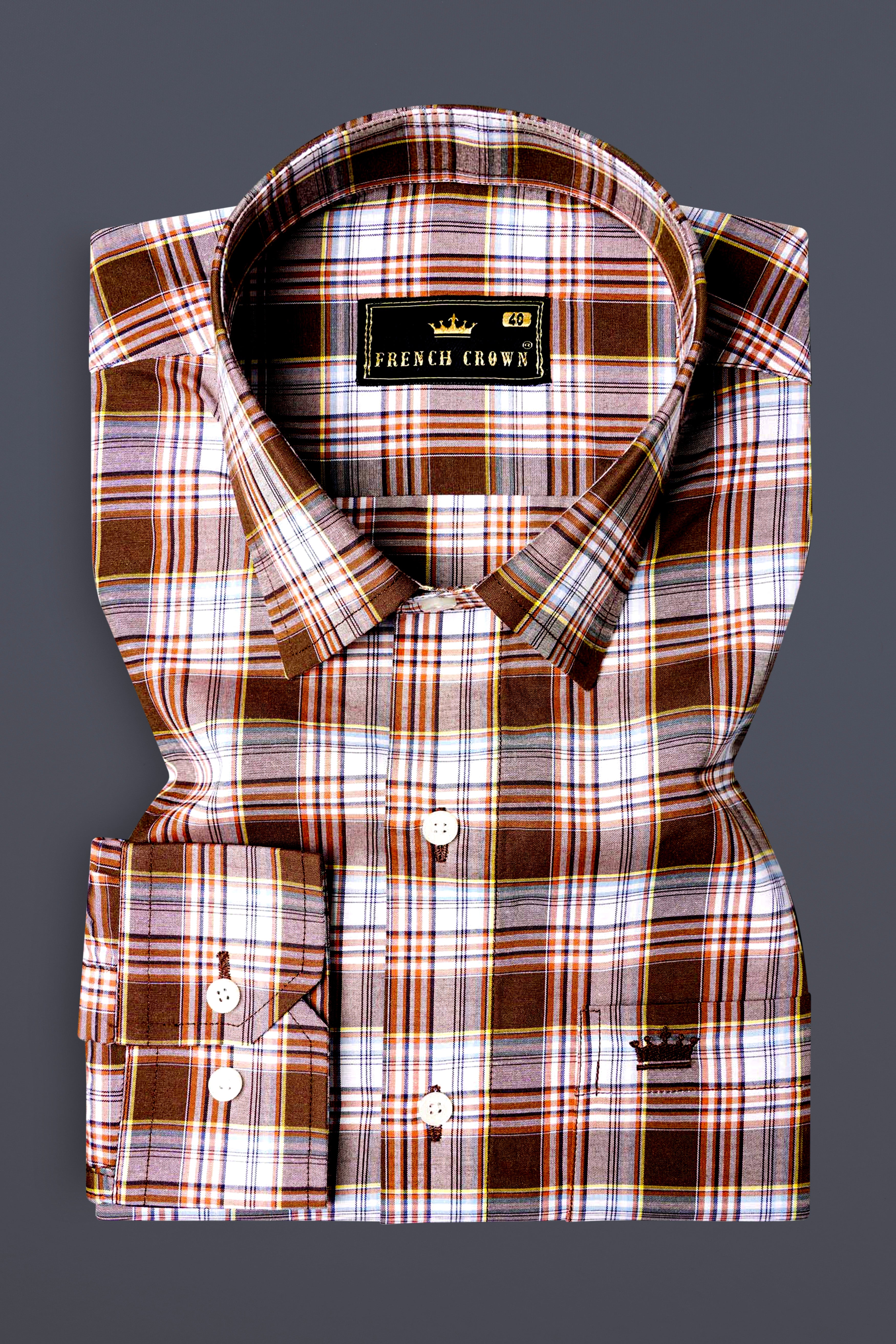 Ferra Brown and White Checkered Premium Cotton Shirt