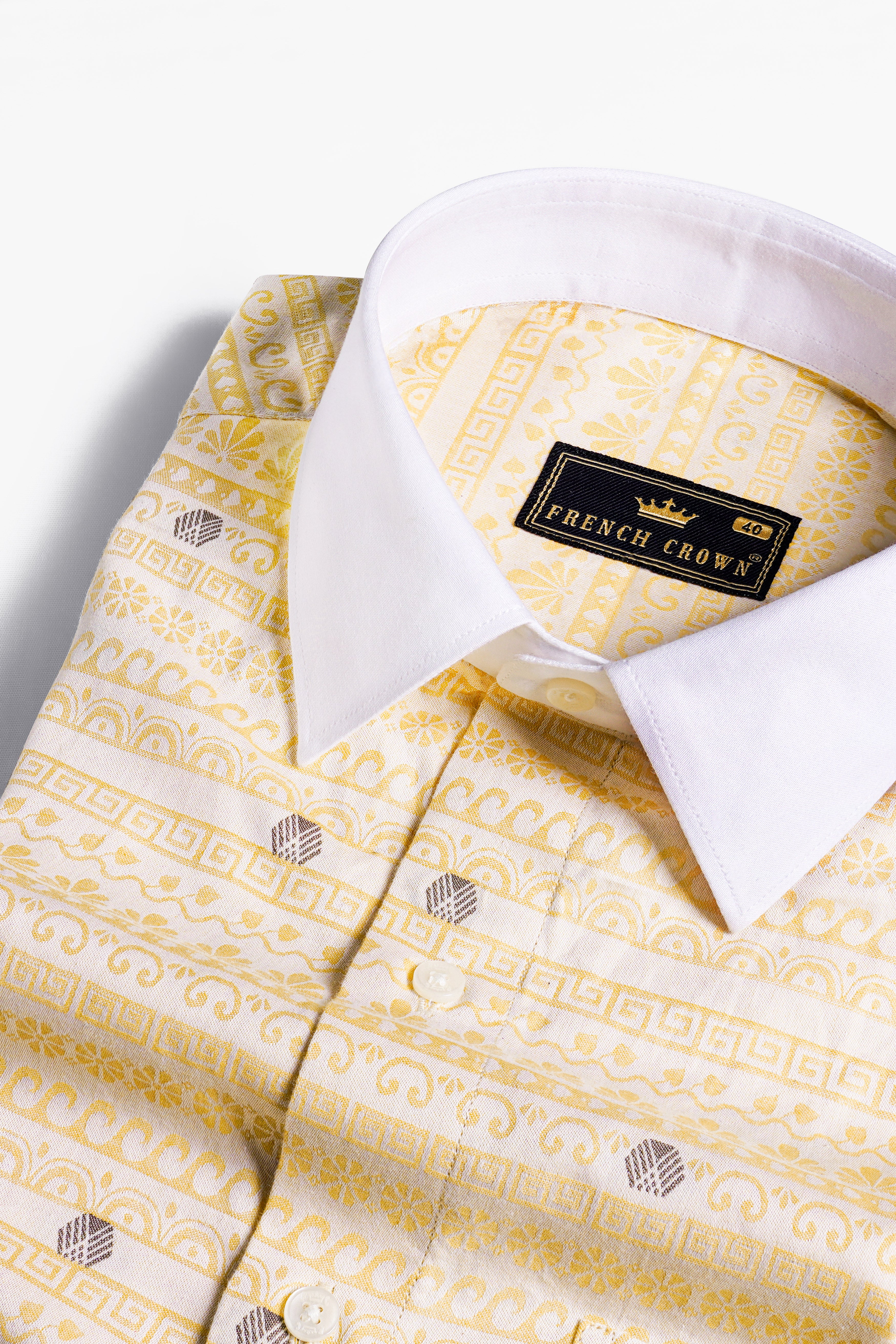 Apache Brown Tribal Jacquard Textured with White Collar and Sleeves Premium Giza Cotton Designer Shirt