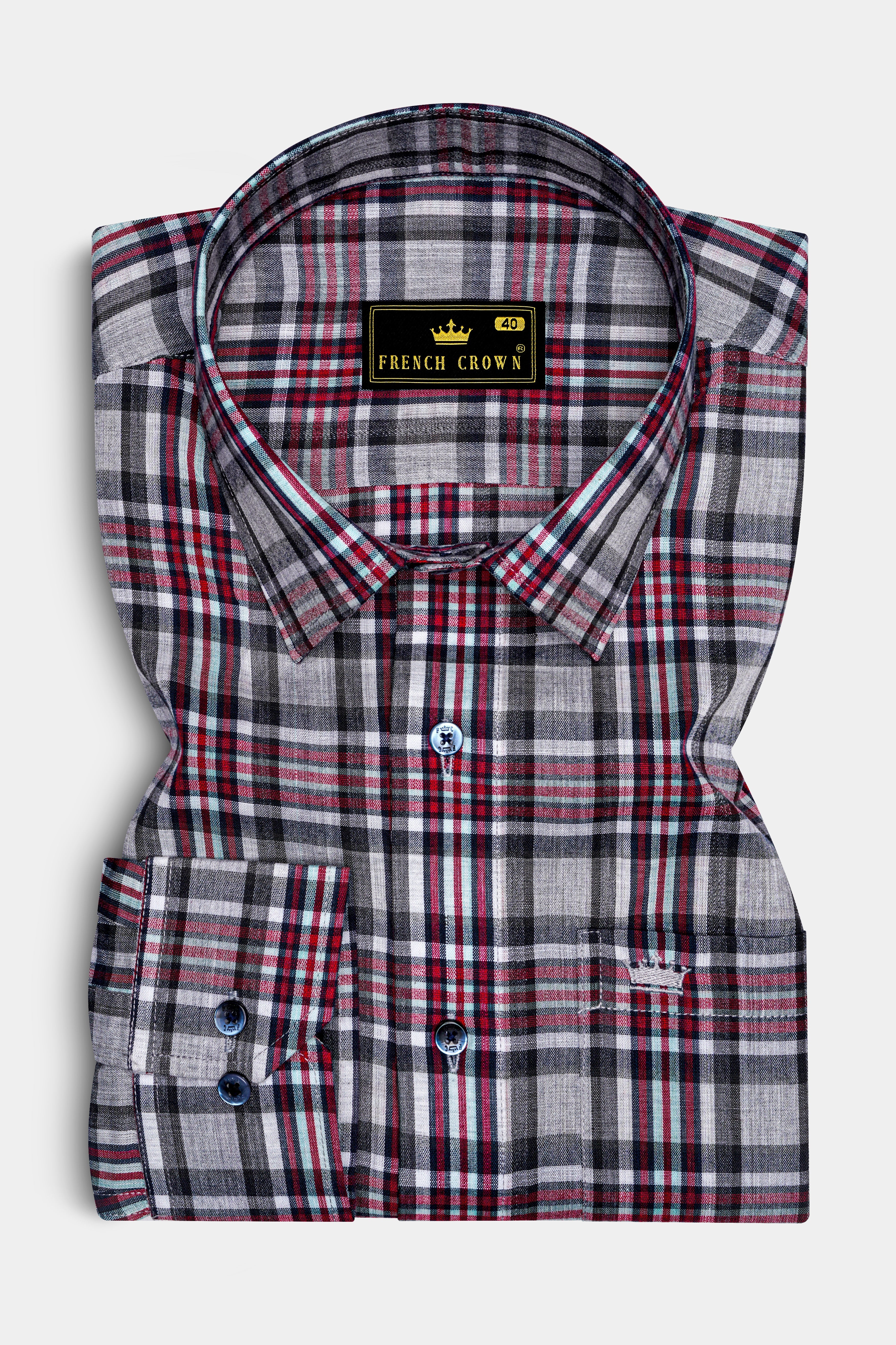 Shiraz Red with Fedora Gray Plaid Premium Cotton Shirt