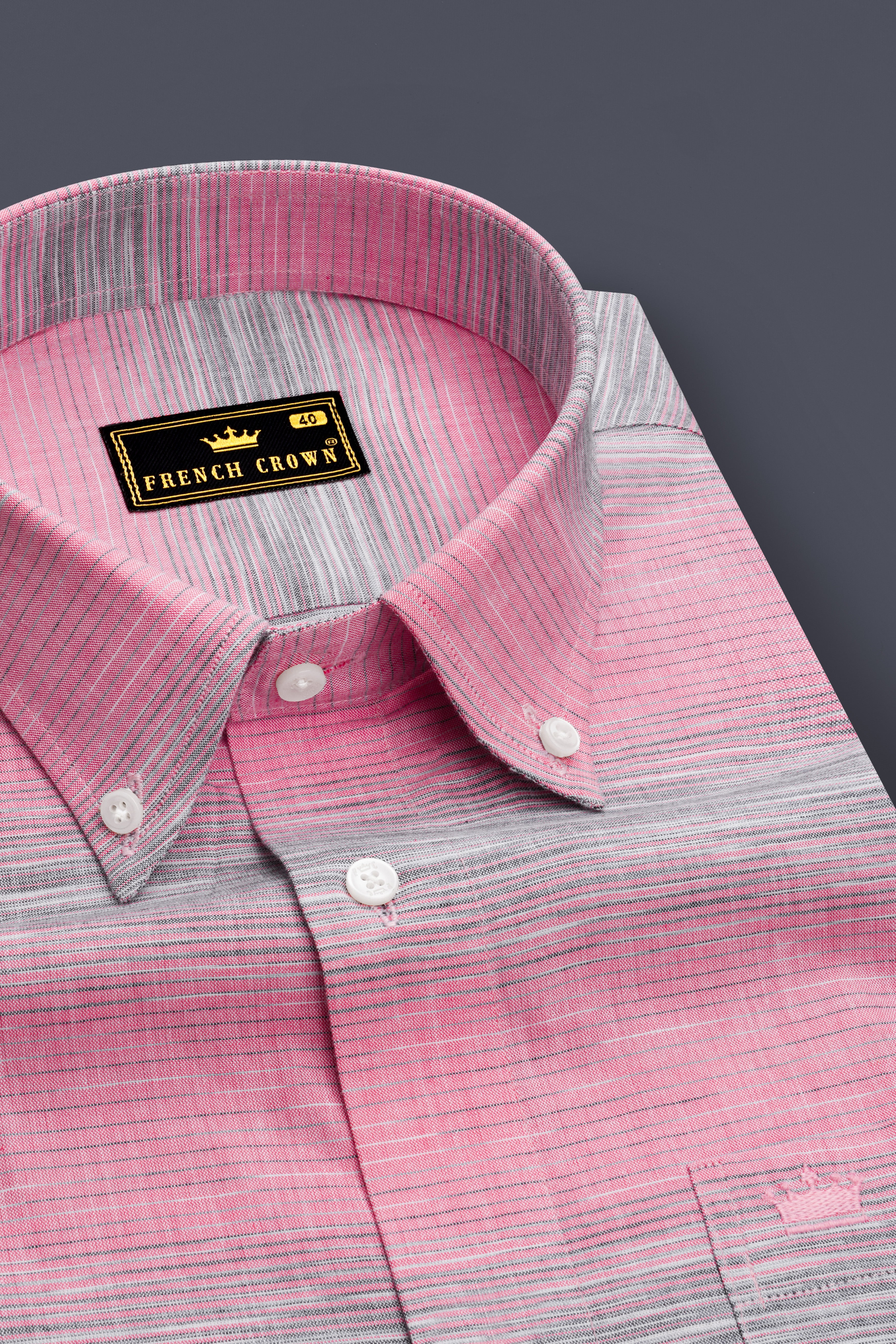 Pale Chestnut Pink And Hurricane Gray Striped Royal Oxford Shirt