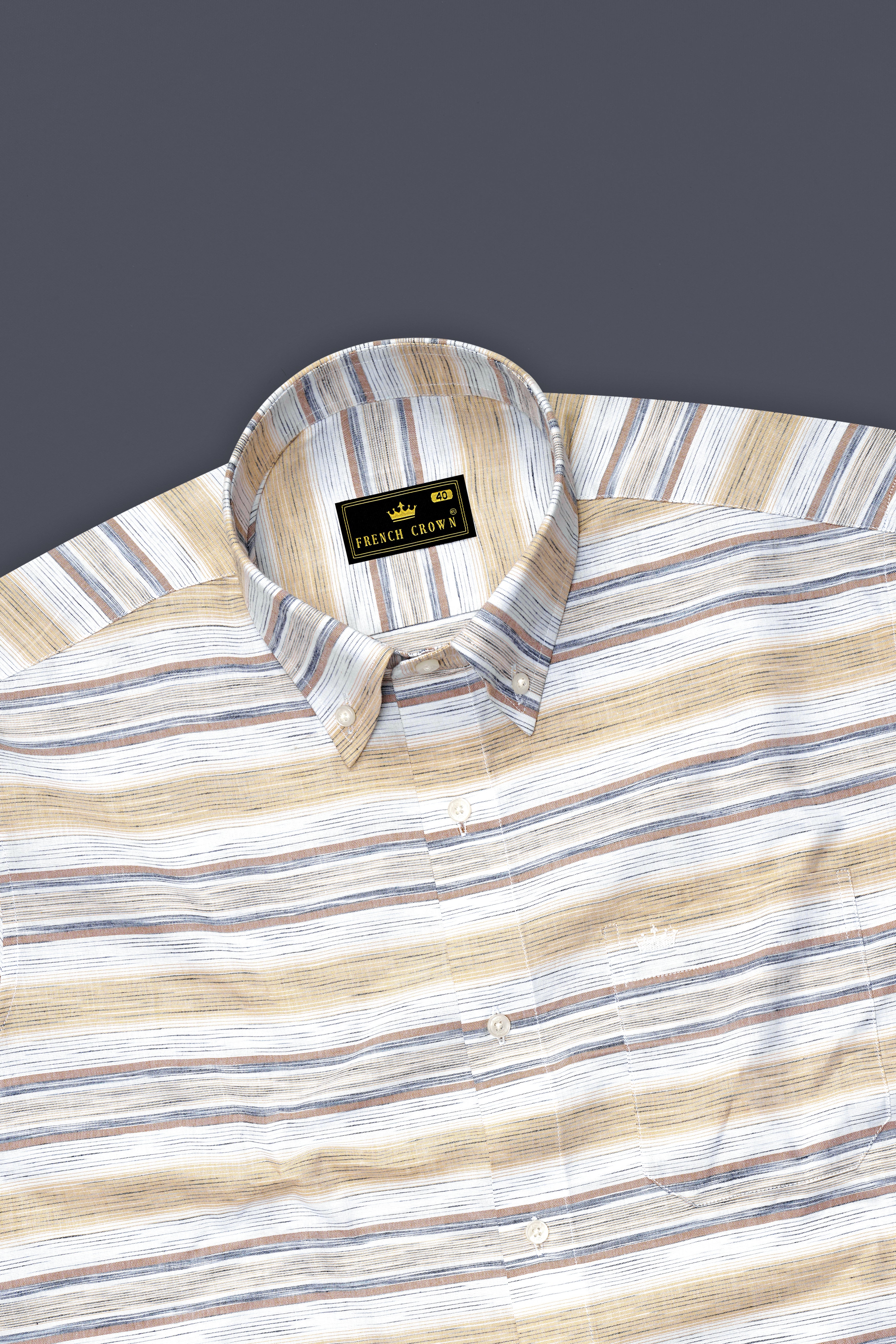 Chamois Brown and White Striped Chambray Shirt