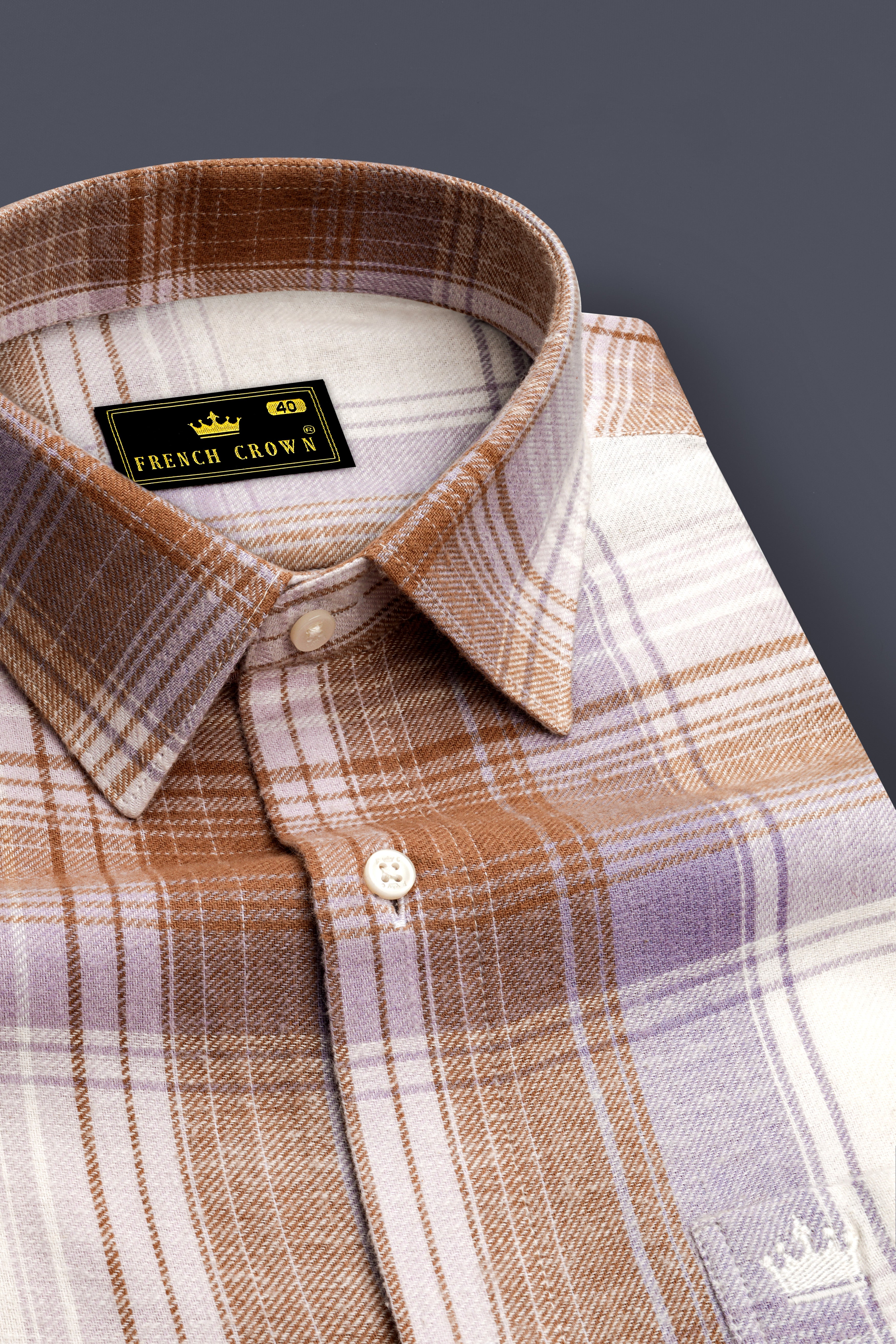 Off White and Vanilla Brown Plaid Flannel Shirt