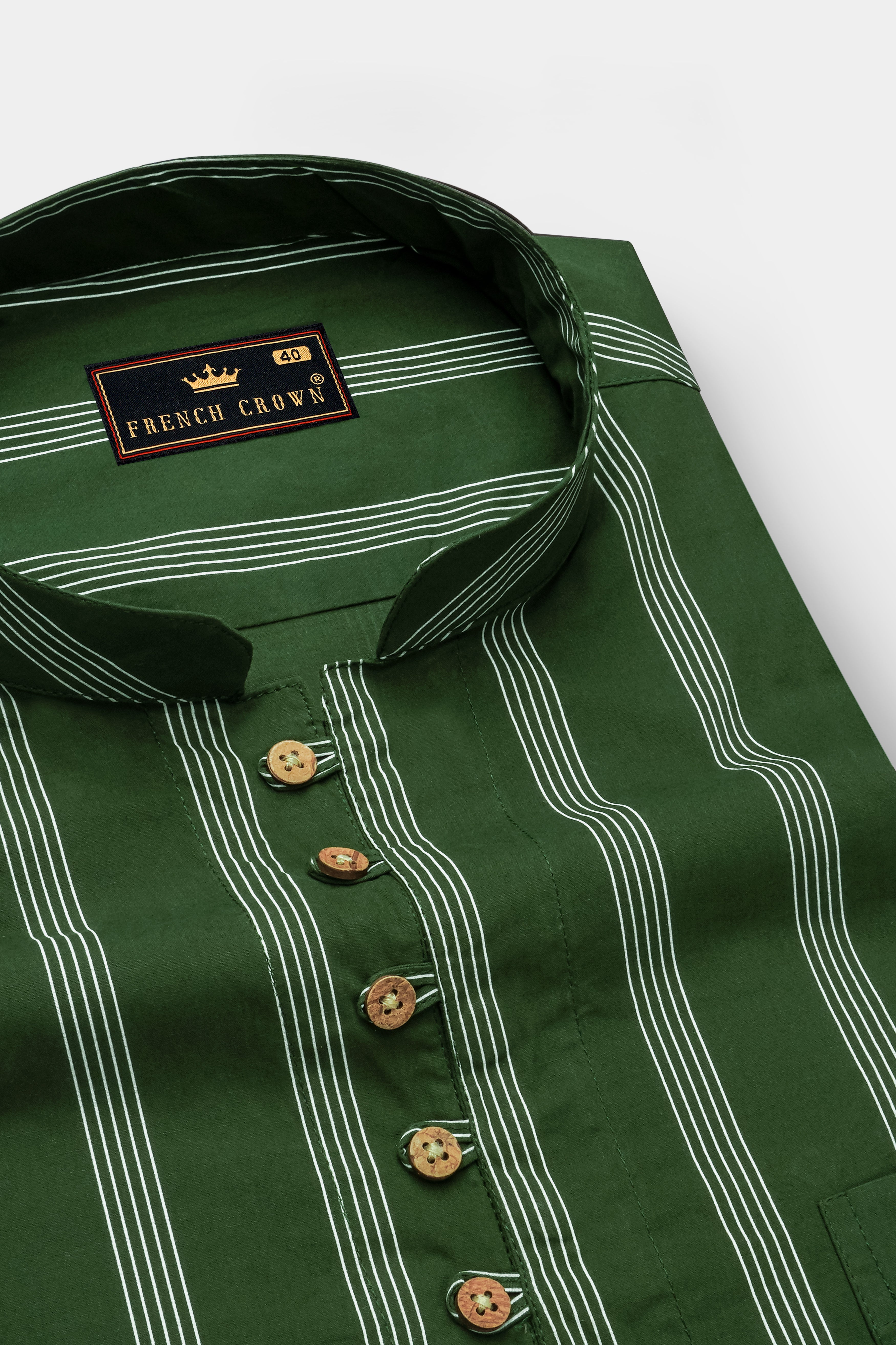 Finlandia Green Pinstriped Premium Cotton Kurta Shirt