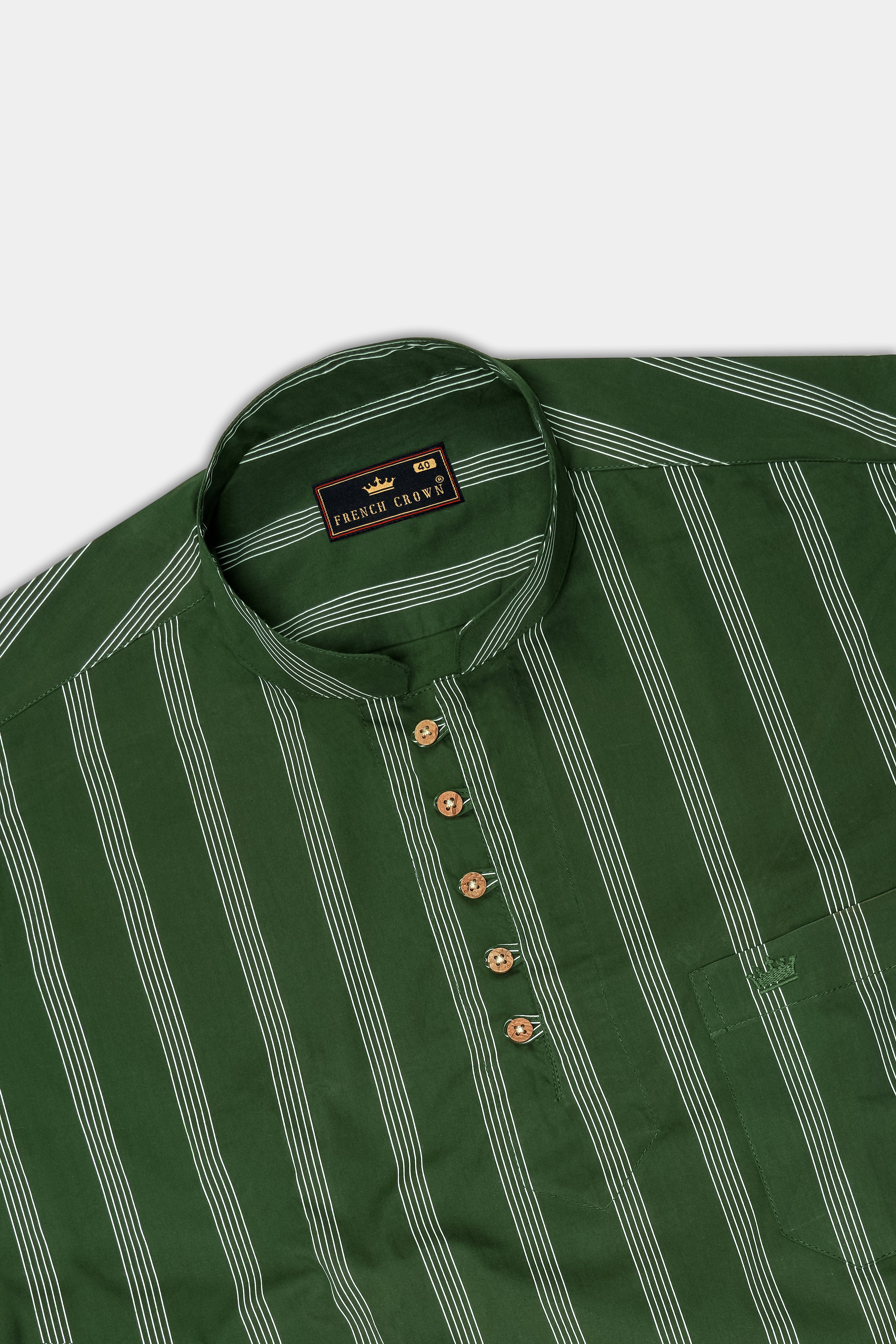 Finlandia Green Pinstriped Premium Cotton Kurta Shirt