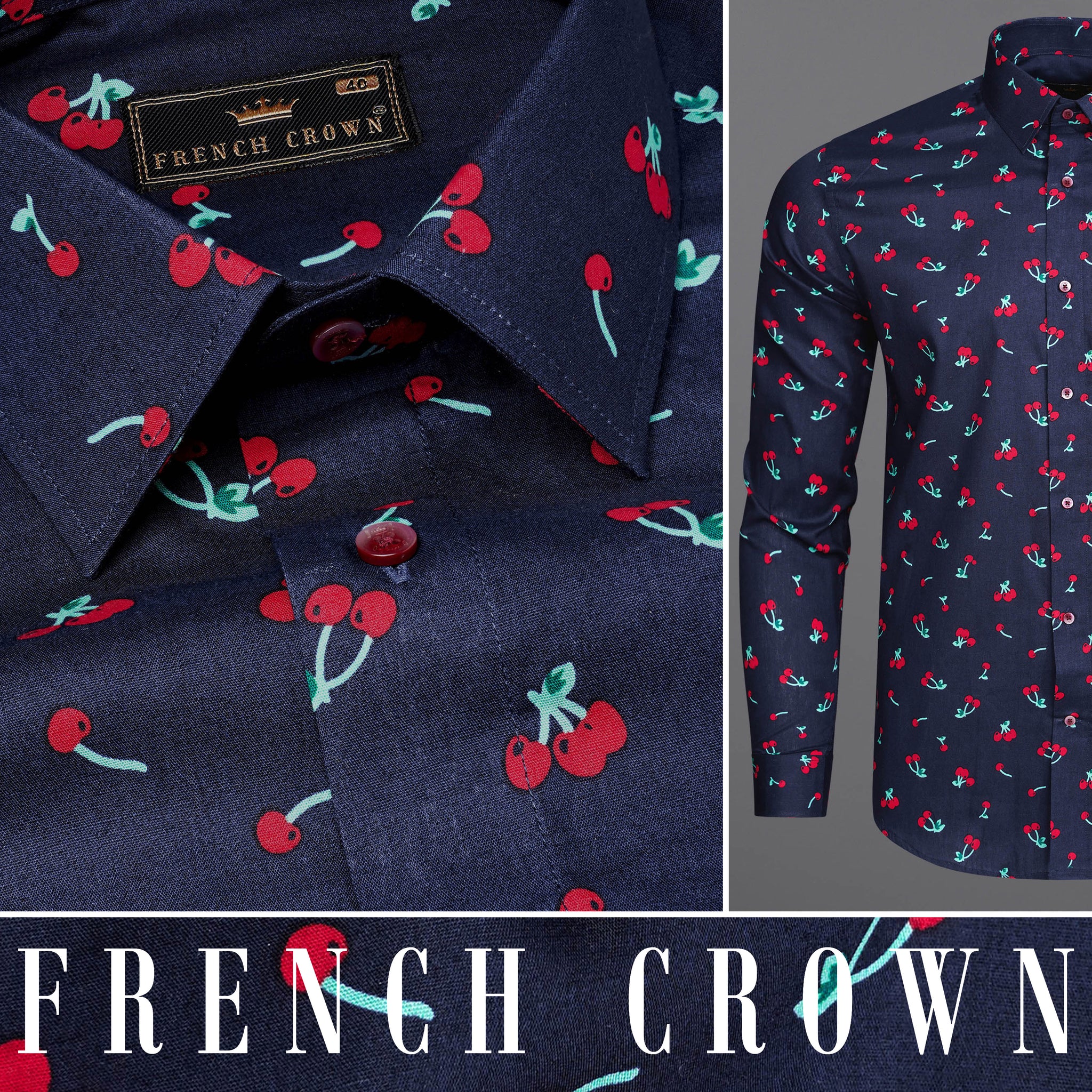Nutmeg Brown with Iris Blue and Cadet Red Floral Printed Subtle Sheen Super  Soft Premium Cotton Shirt