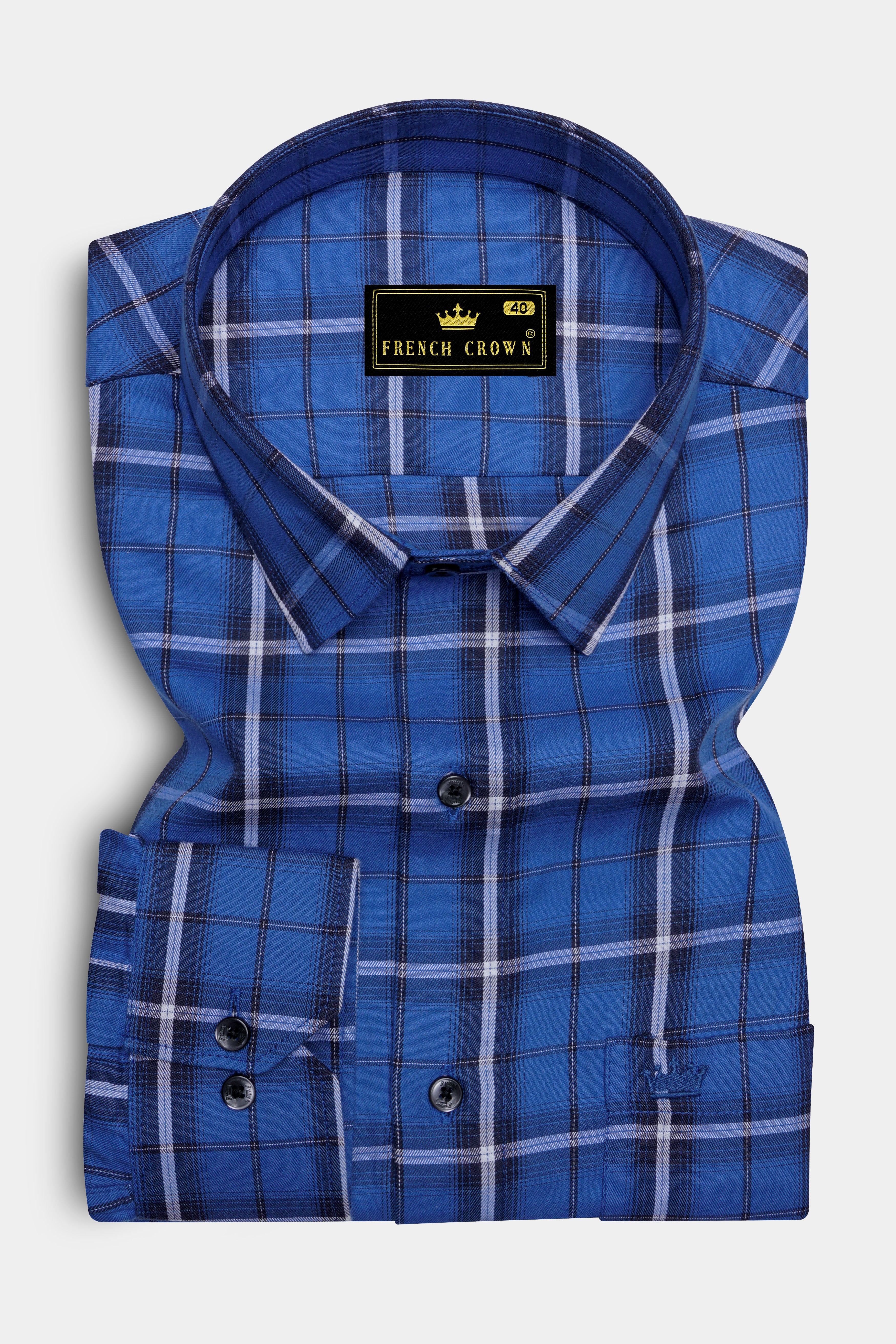 Indigo Blue Plaid Twill Premium Cotton Shirt