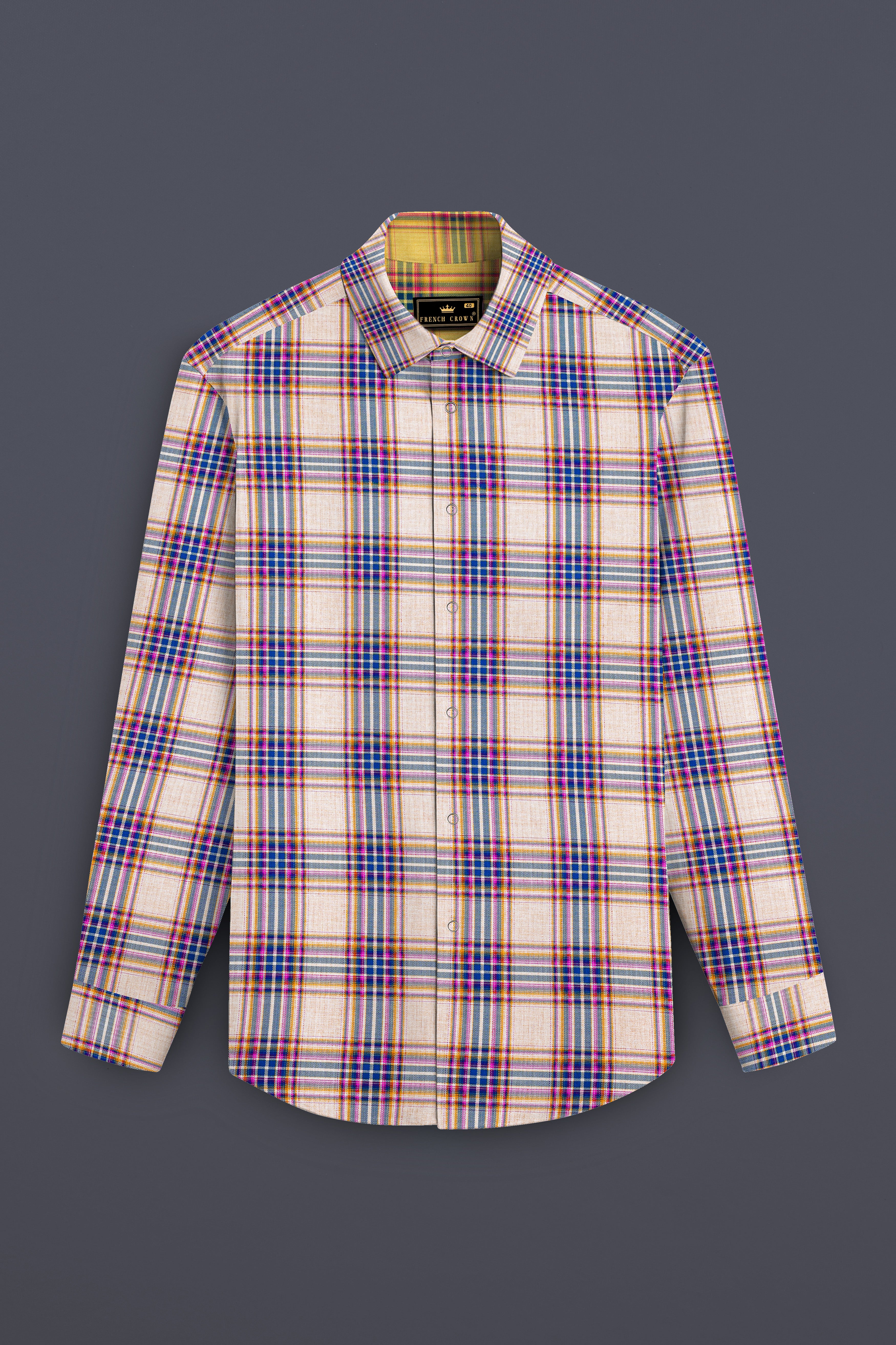 Taco Brown Plaid and Gainsboro Plaid Herringbone Reversible Shirt
