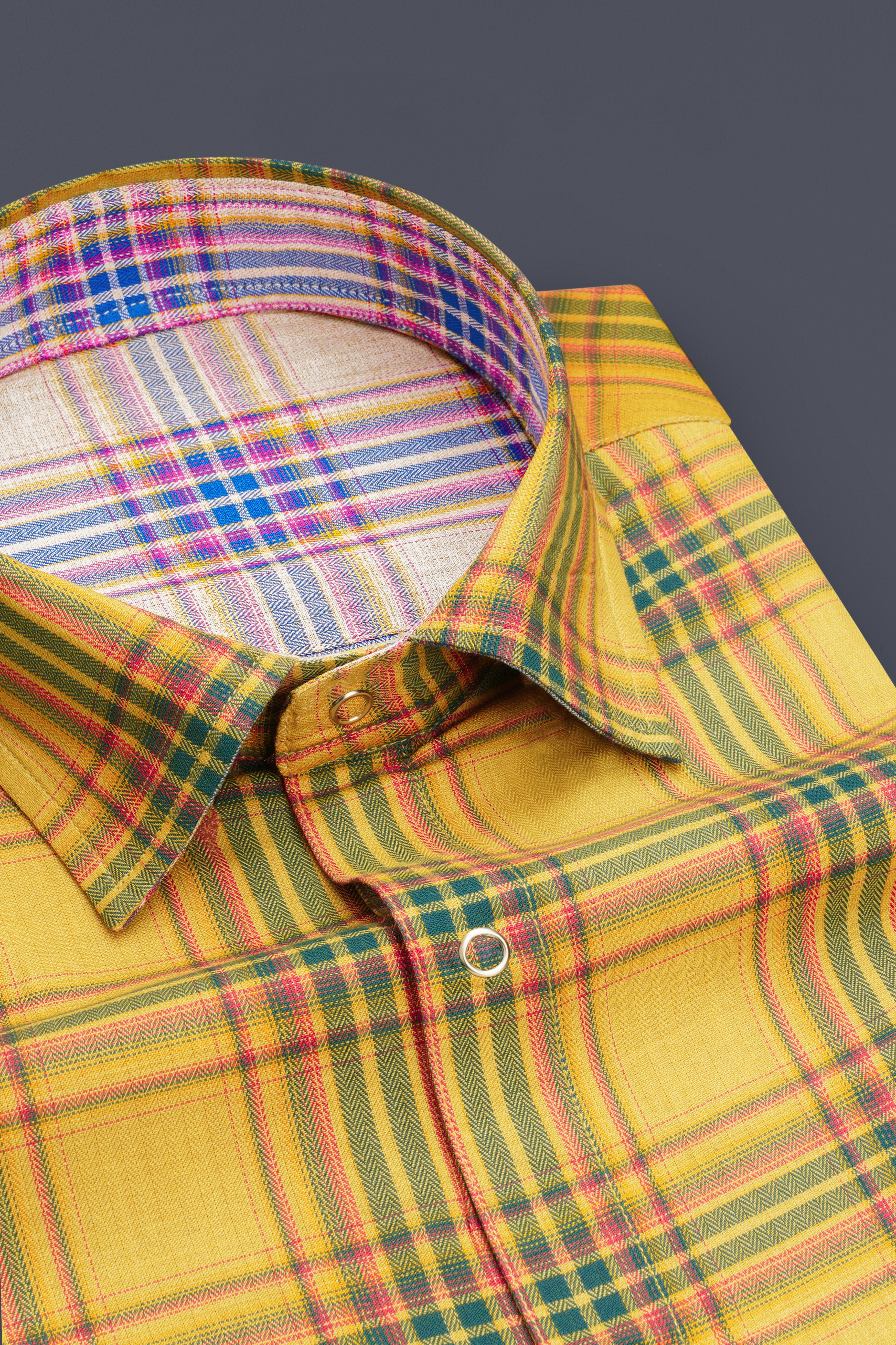 Taco Brown Plaid and Gainsboro Plaid Herringbone Reversible Shirt