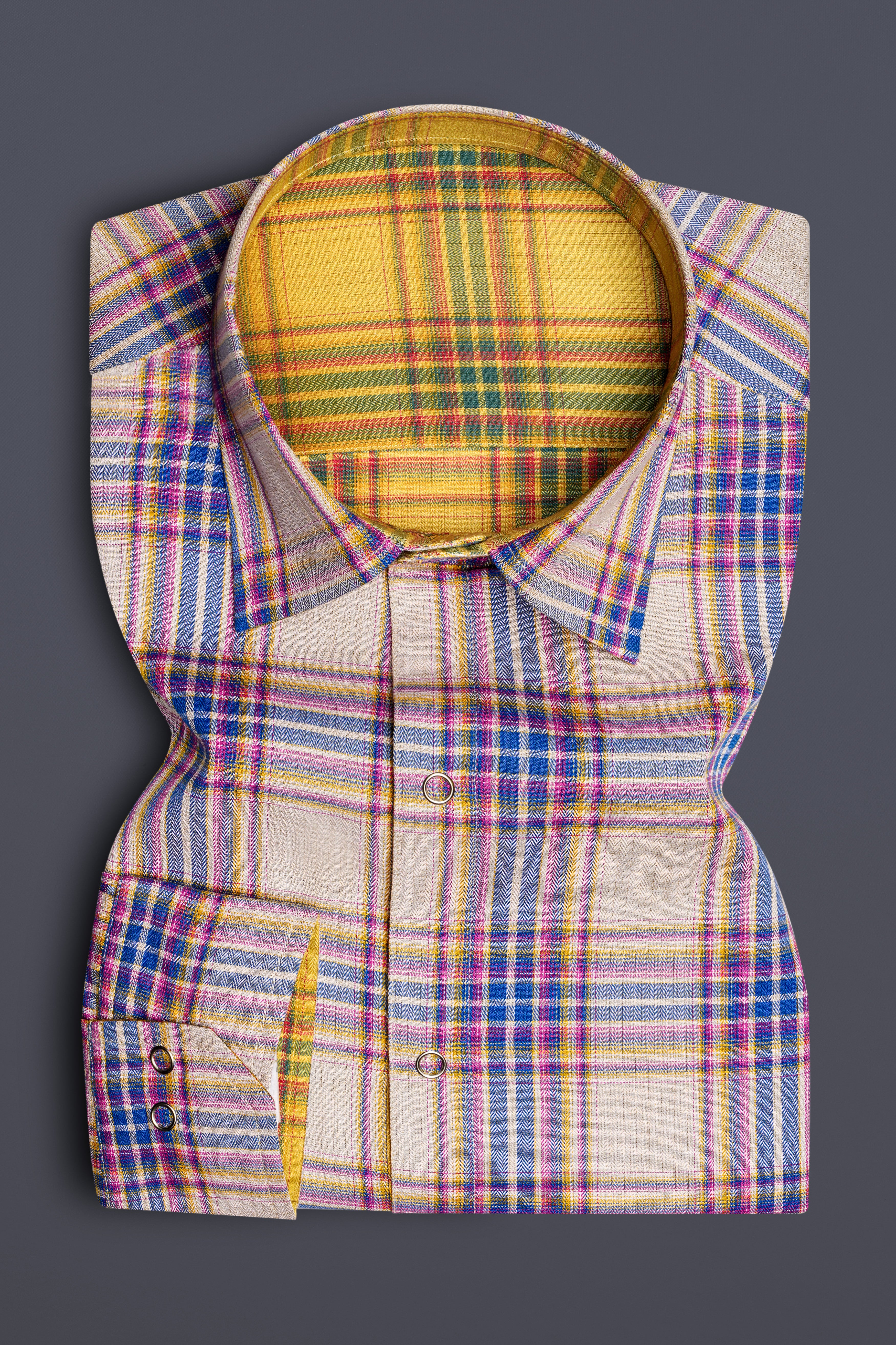 Taco Brown Plaid and Gainsboro Plaid Herringbone Reversible Shirt