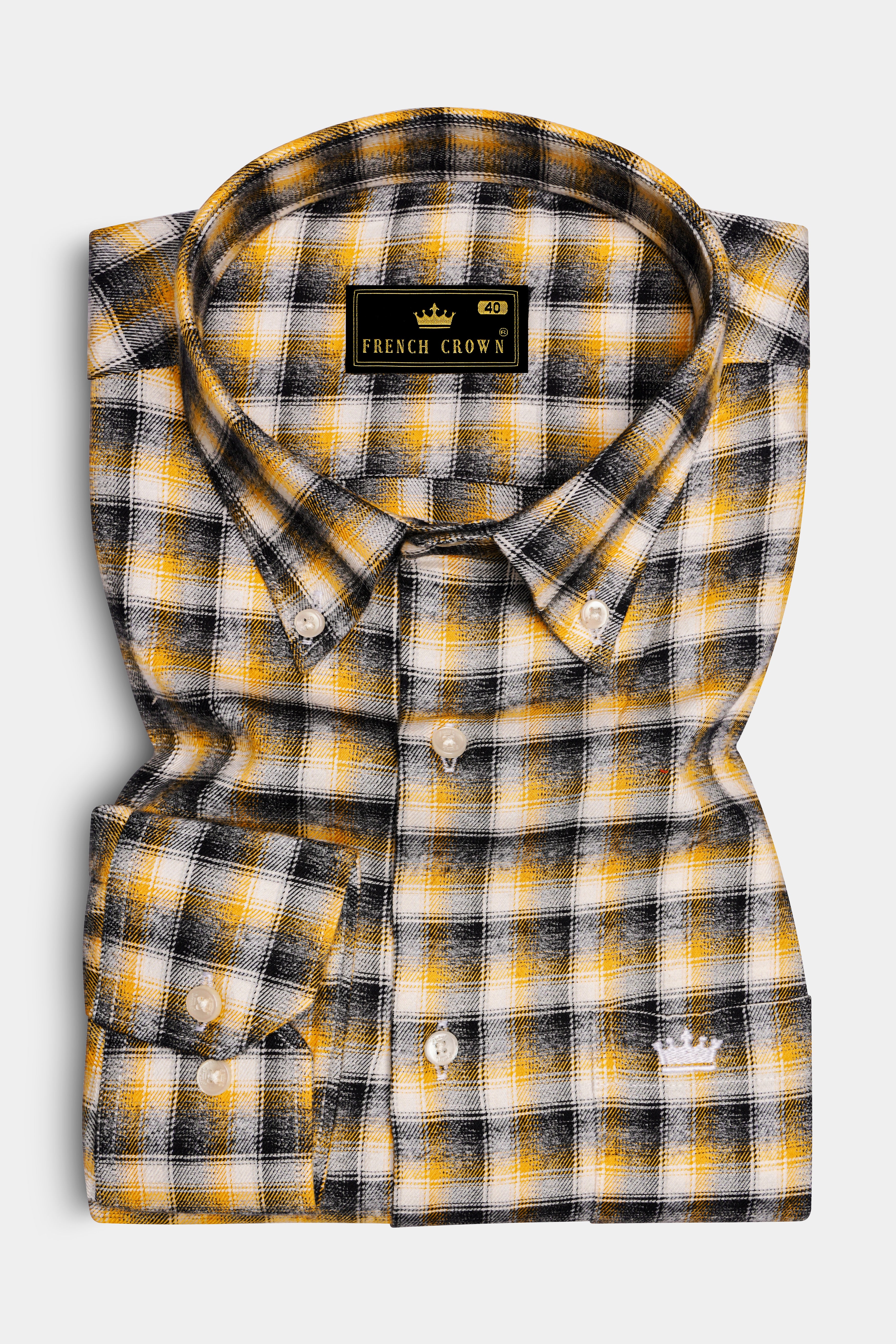 Supernova Yellow and Shark Black Plaid Twill Premium Cotton Shirt