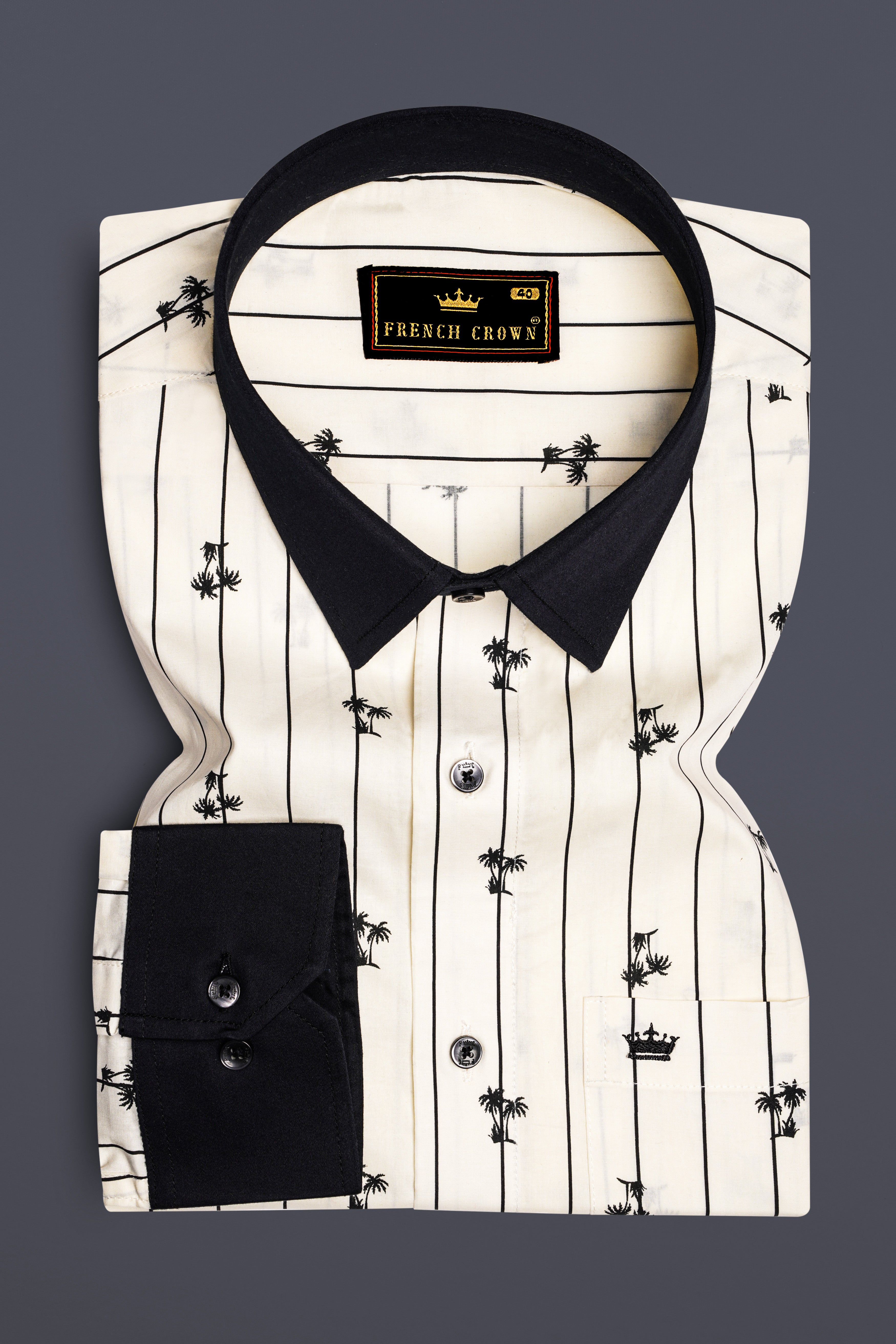 Off White Striped with Black Collar Premium Cotton Shirt