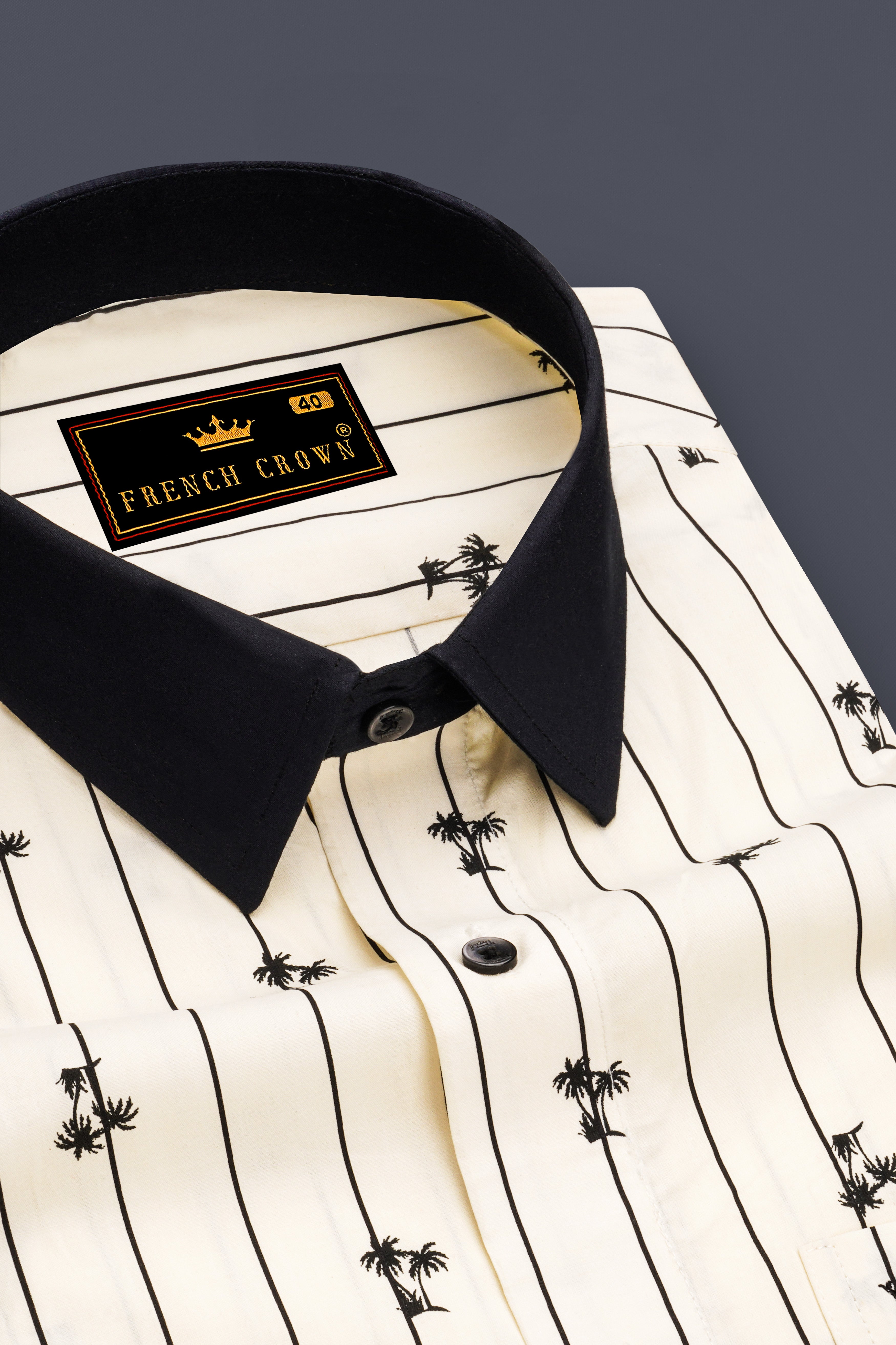 Off White Striped with Black Collar Premium Cotton Shirt