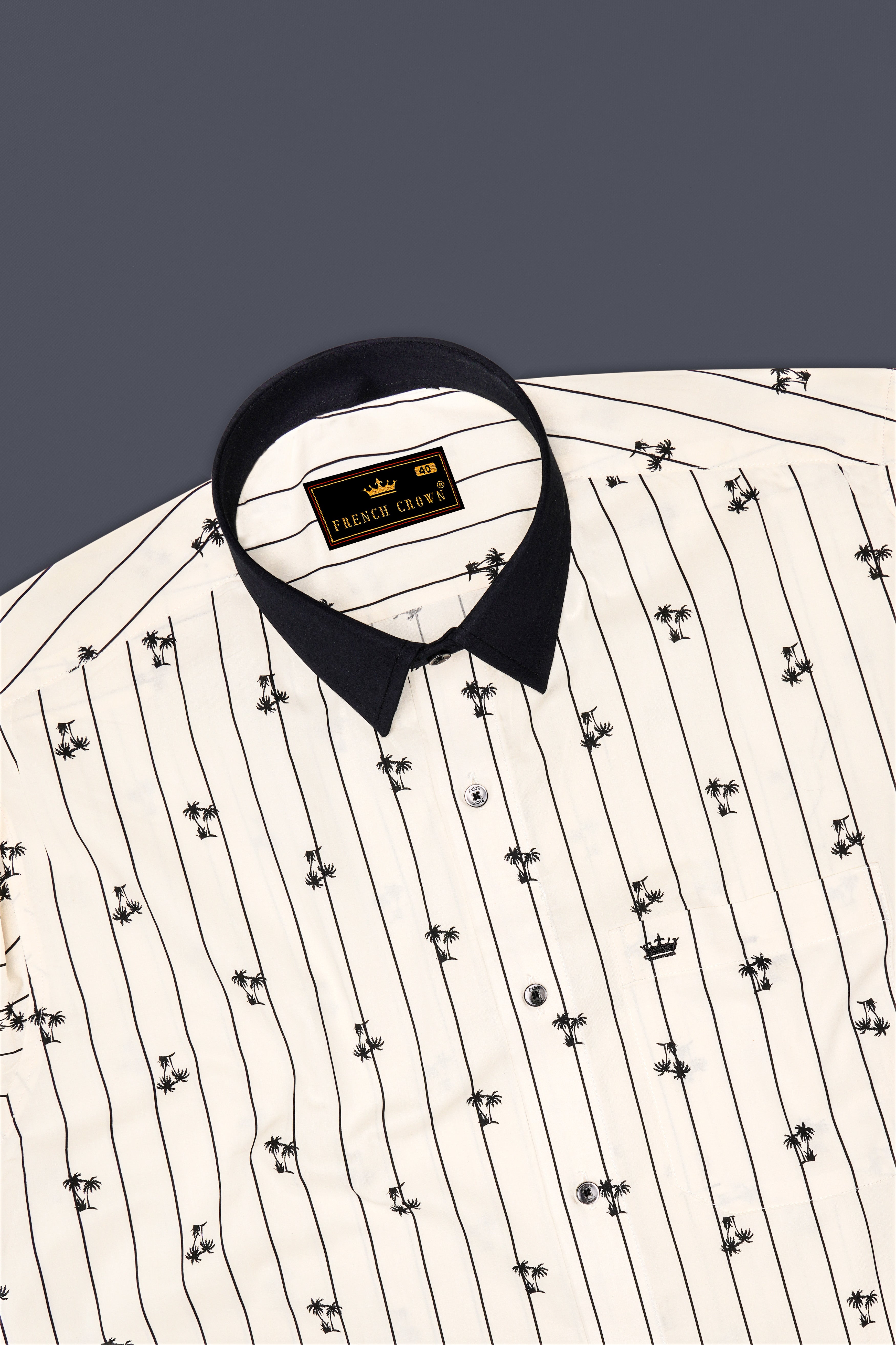 Off White Striped with Black Collar Premium Cotton Shirt