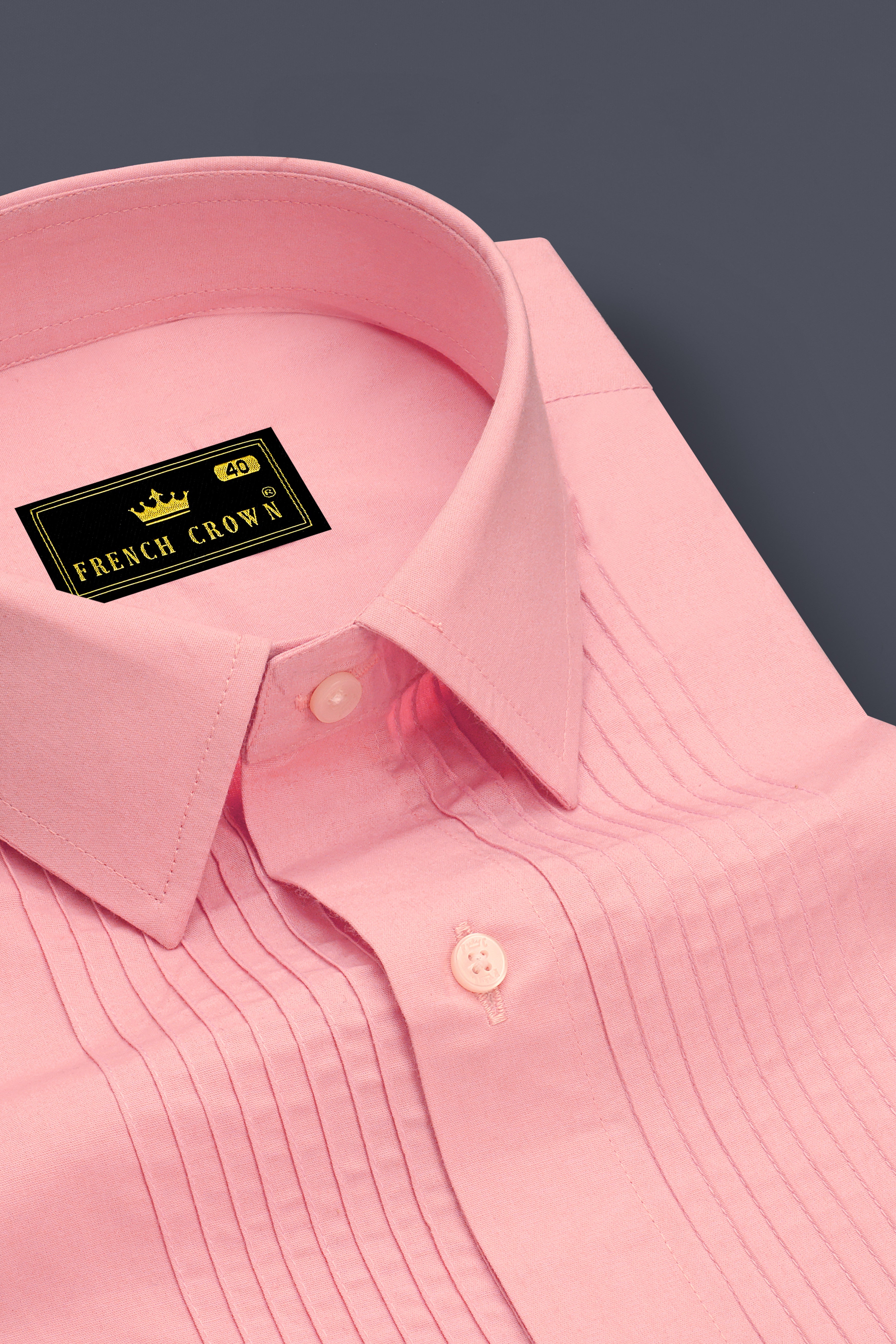 Sundown Pink Pin Tucks Premium Cotton Tuxedo Shirt