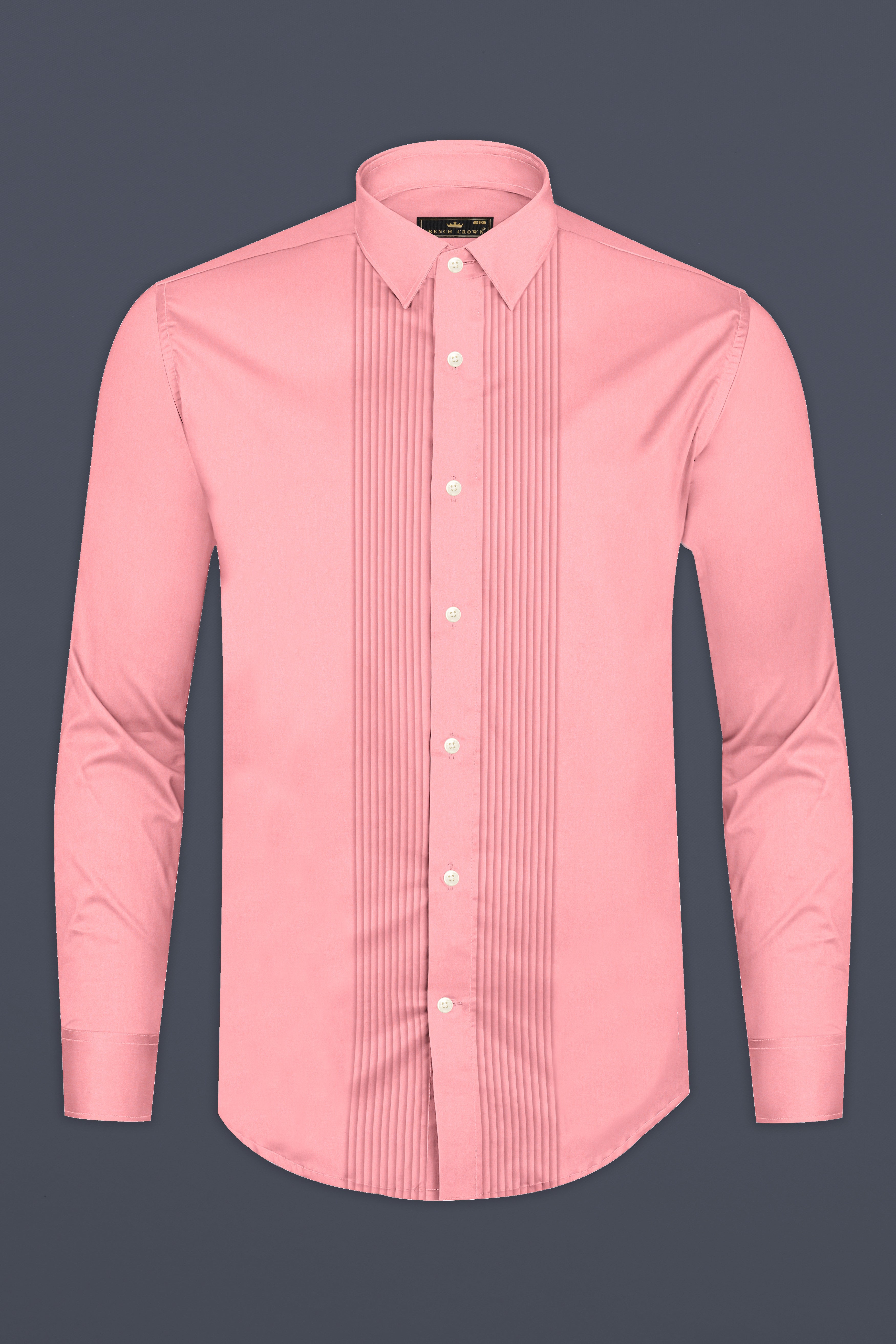 Sundown Pink Pin Tucks Premium Cotton Tuxedo Shirt