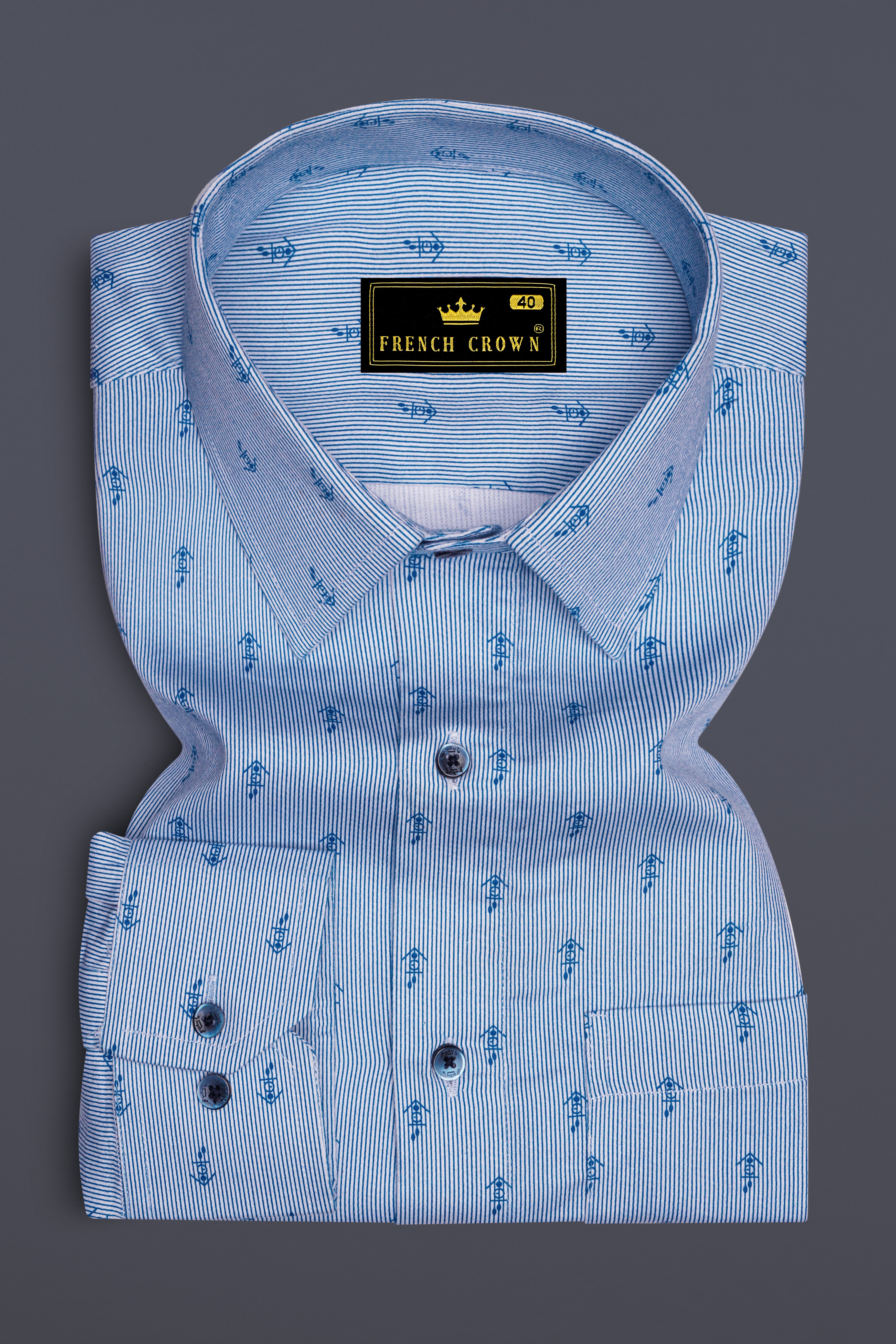 Curious Blue Striped and Anchor Printed Super Soft Premium Cotton Shirt