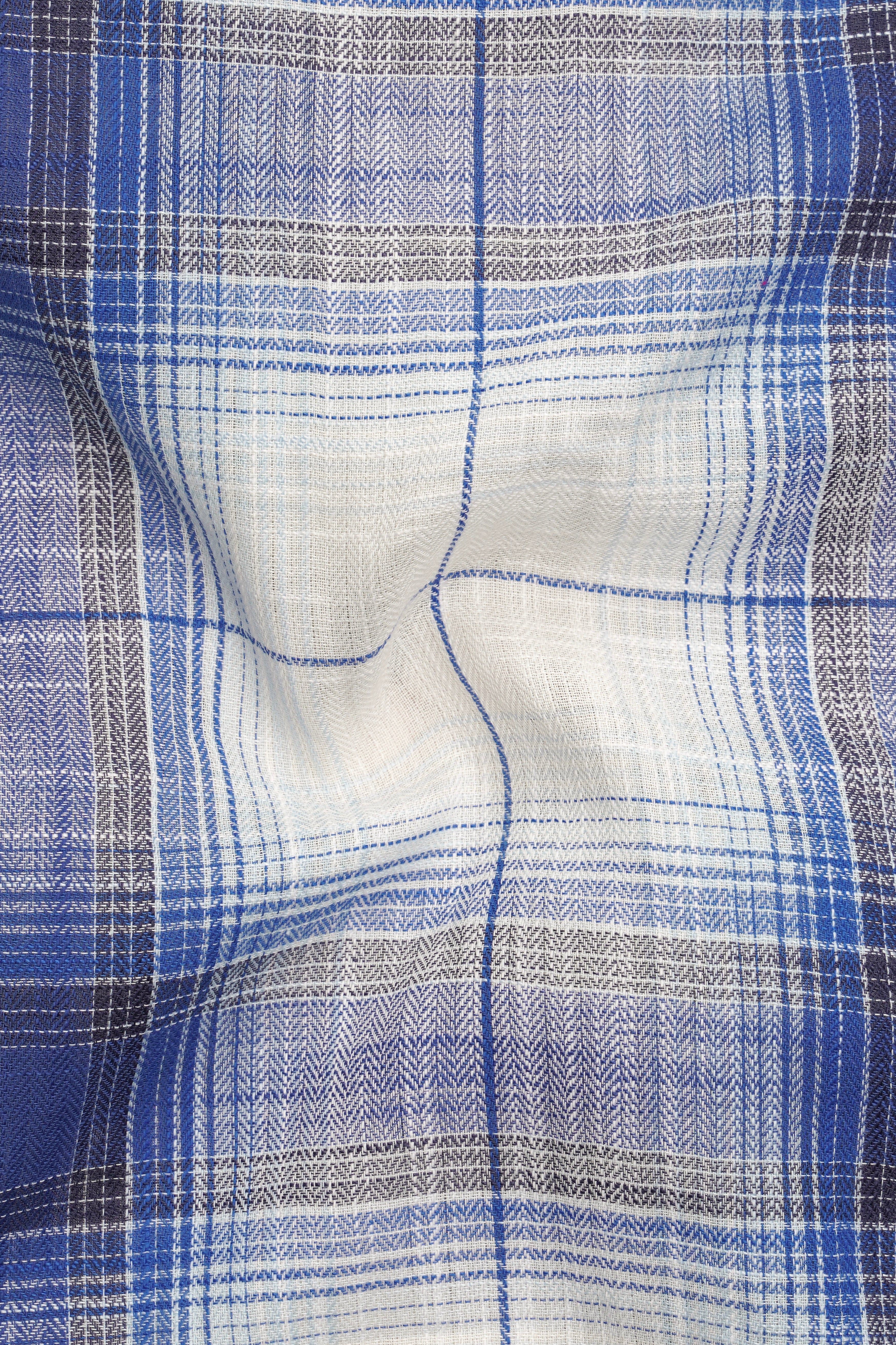 Bright White and Twilight Blue Plaid Herringbone Shirt