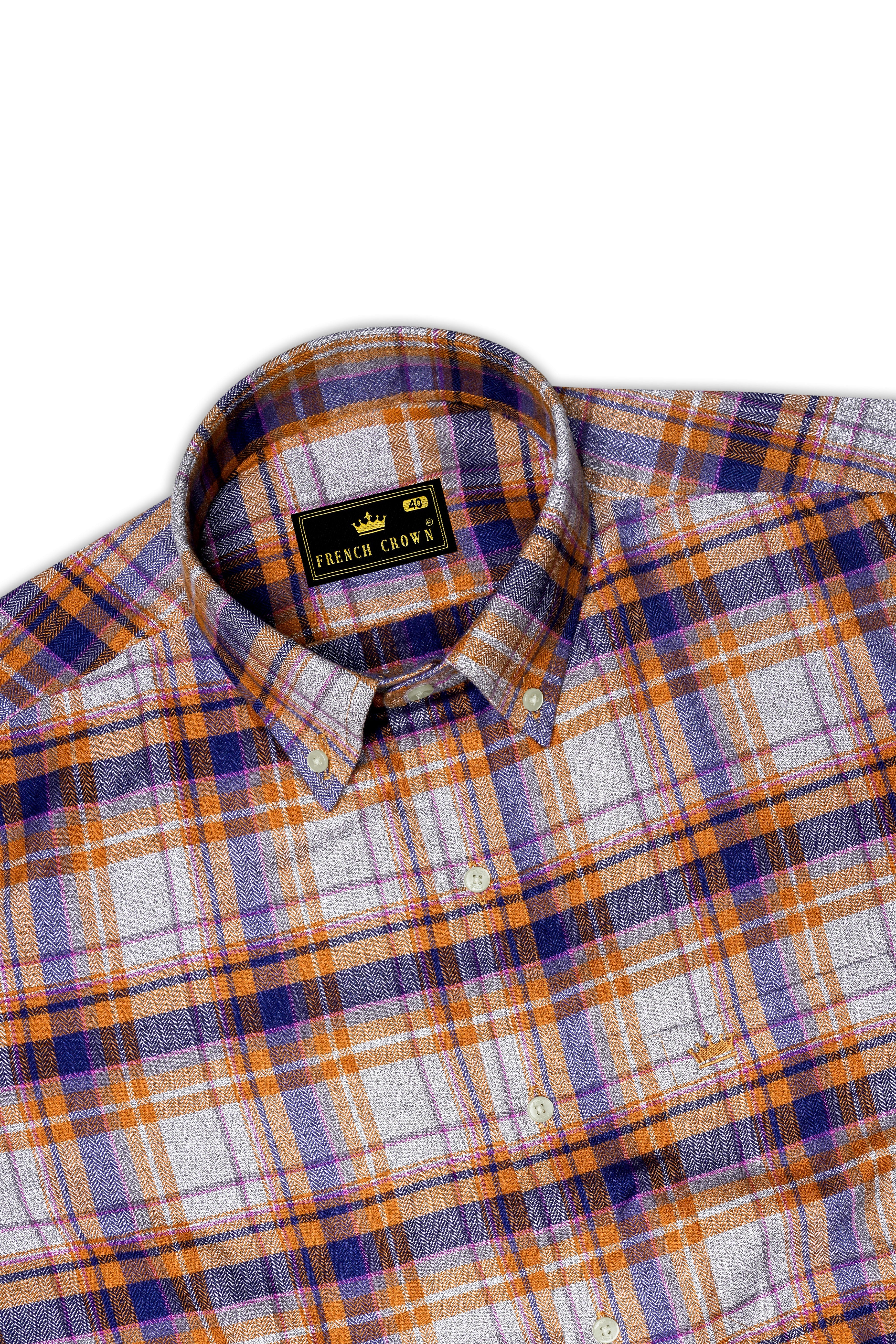 Wisteria Gray with Raw Sienna Plaid Herringbone Shirt