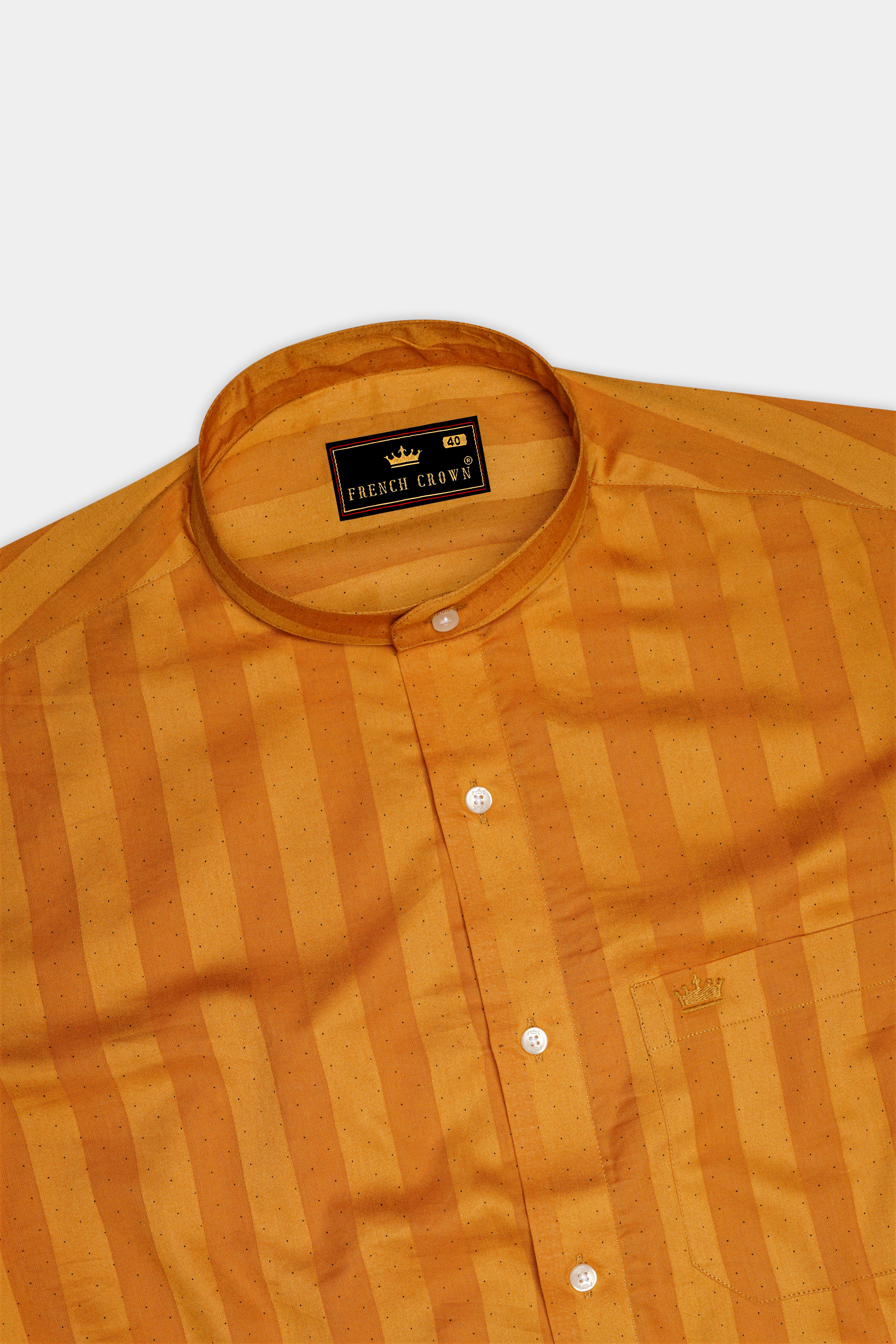 Atomic Tangerine Orange Striped Dobby Textured Premium Giza Cotton Shirt