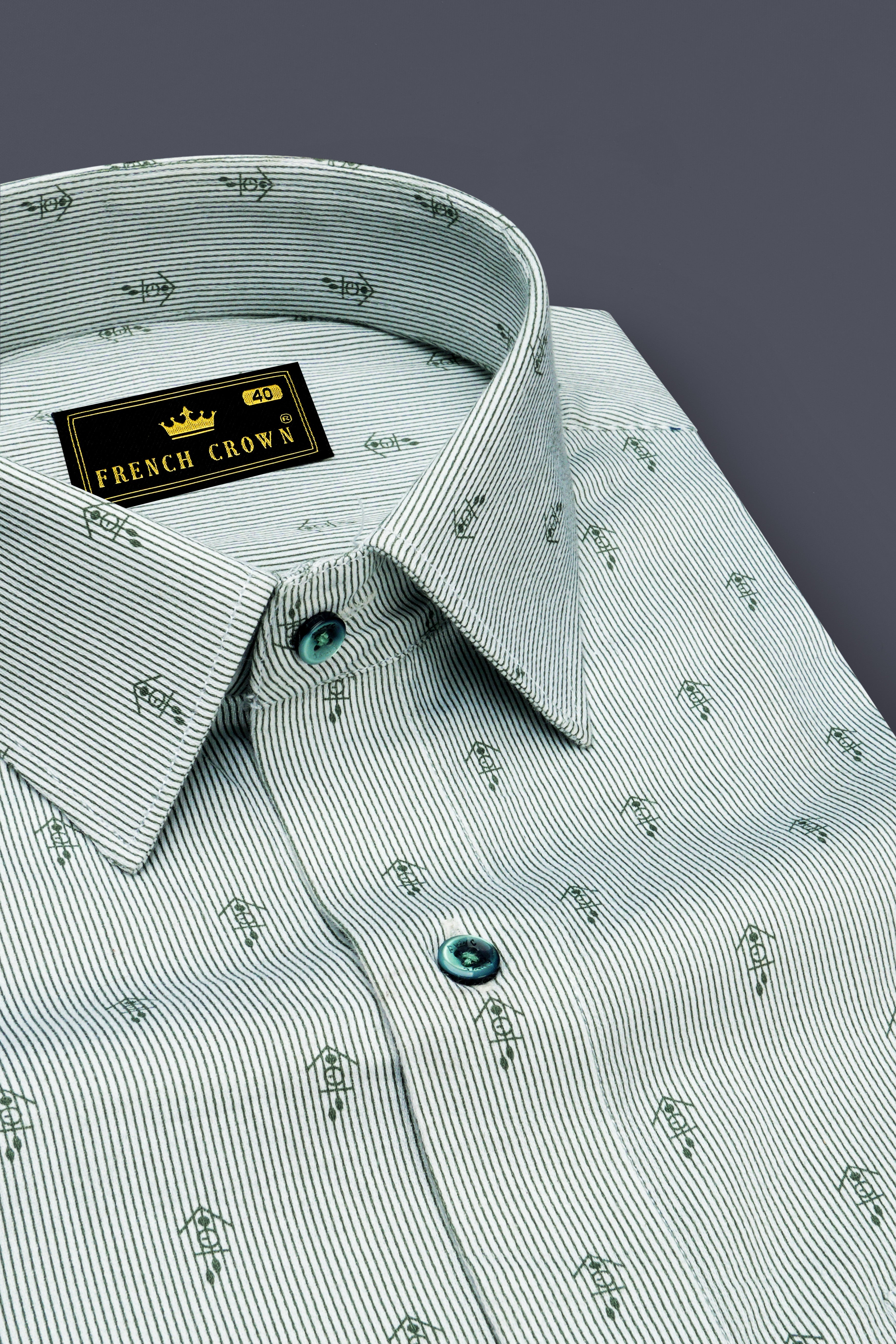Solitude White and Boulder Green Pinstriped Super Soft Premium Cotton Shirt
