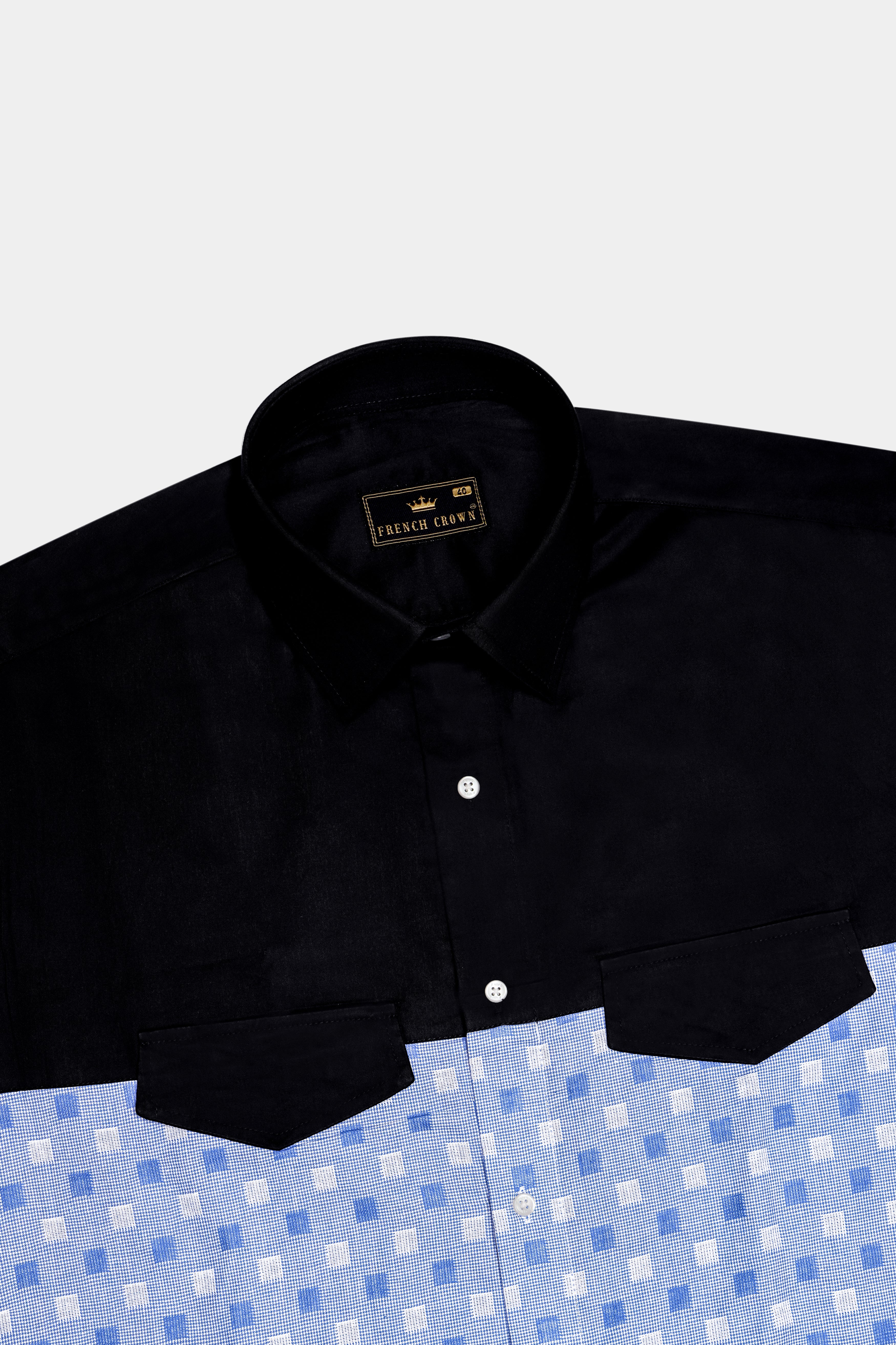 Glaucous Blue and Black Dobby Textured Premium Giza Cotton Designer Shirt