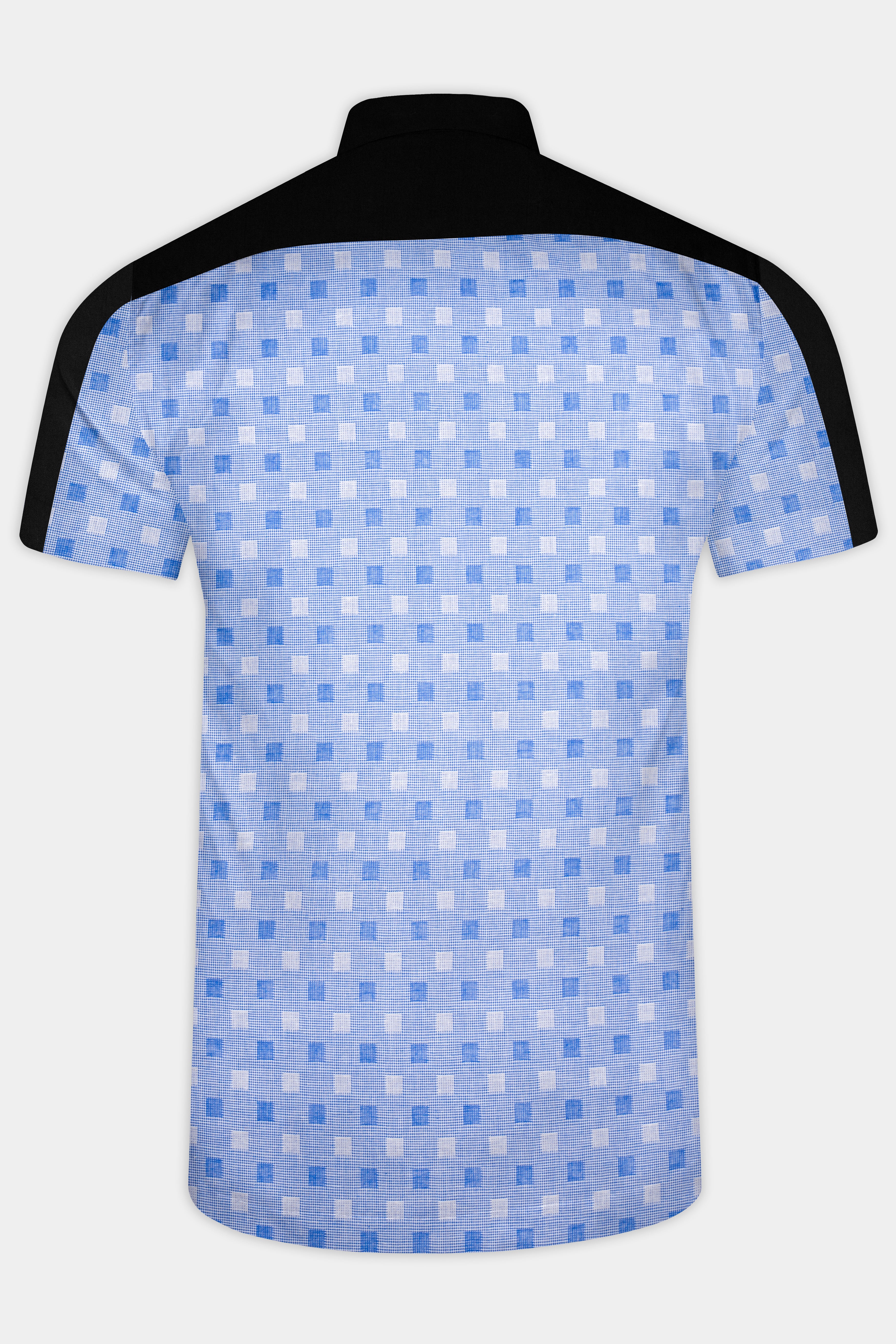 Glaucous Blue and Black Dobby Textured Premium Giza Cotton Designer Shirt