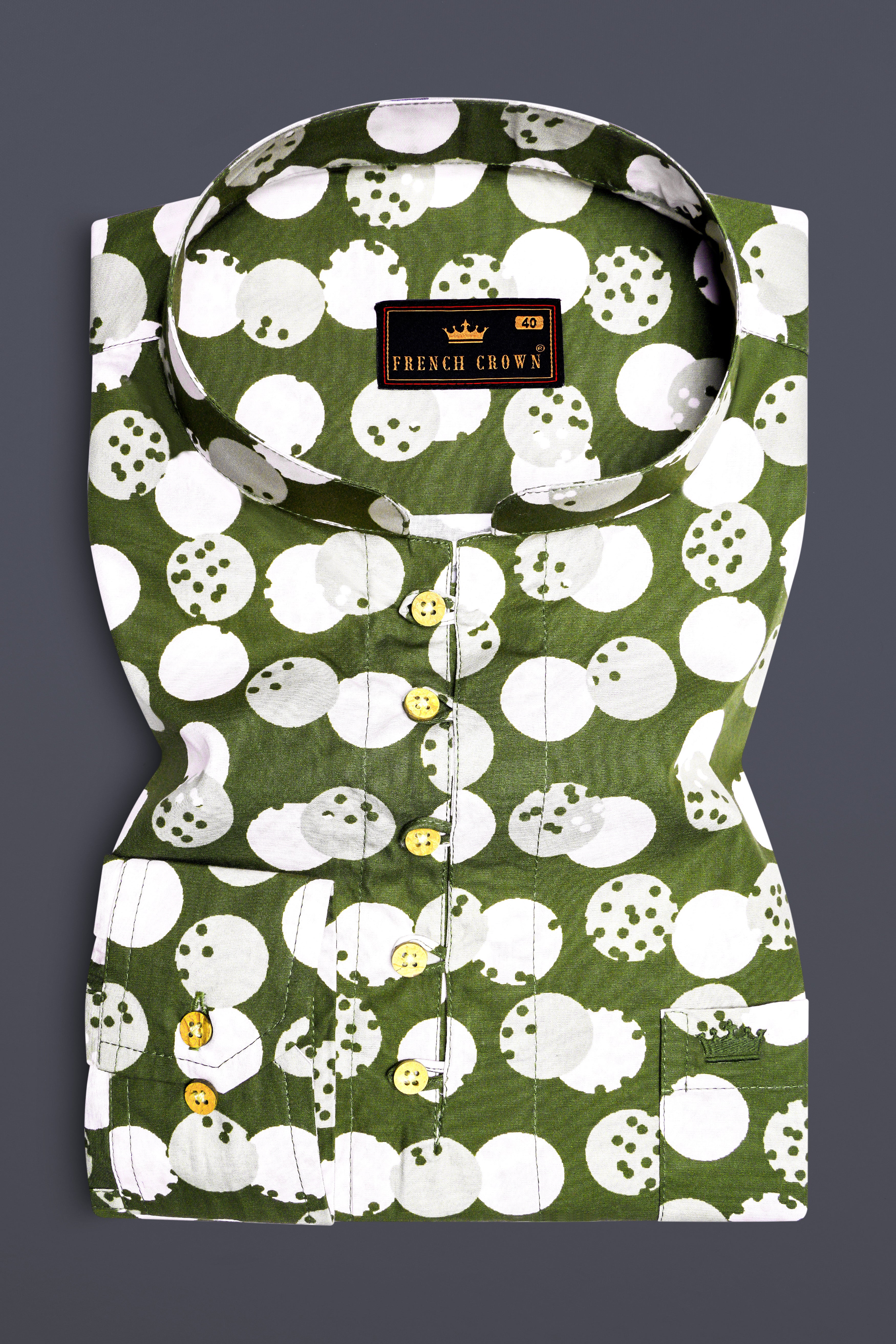 Rifle Green Polka Dots Kurta Shirt