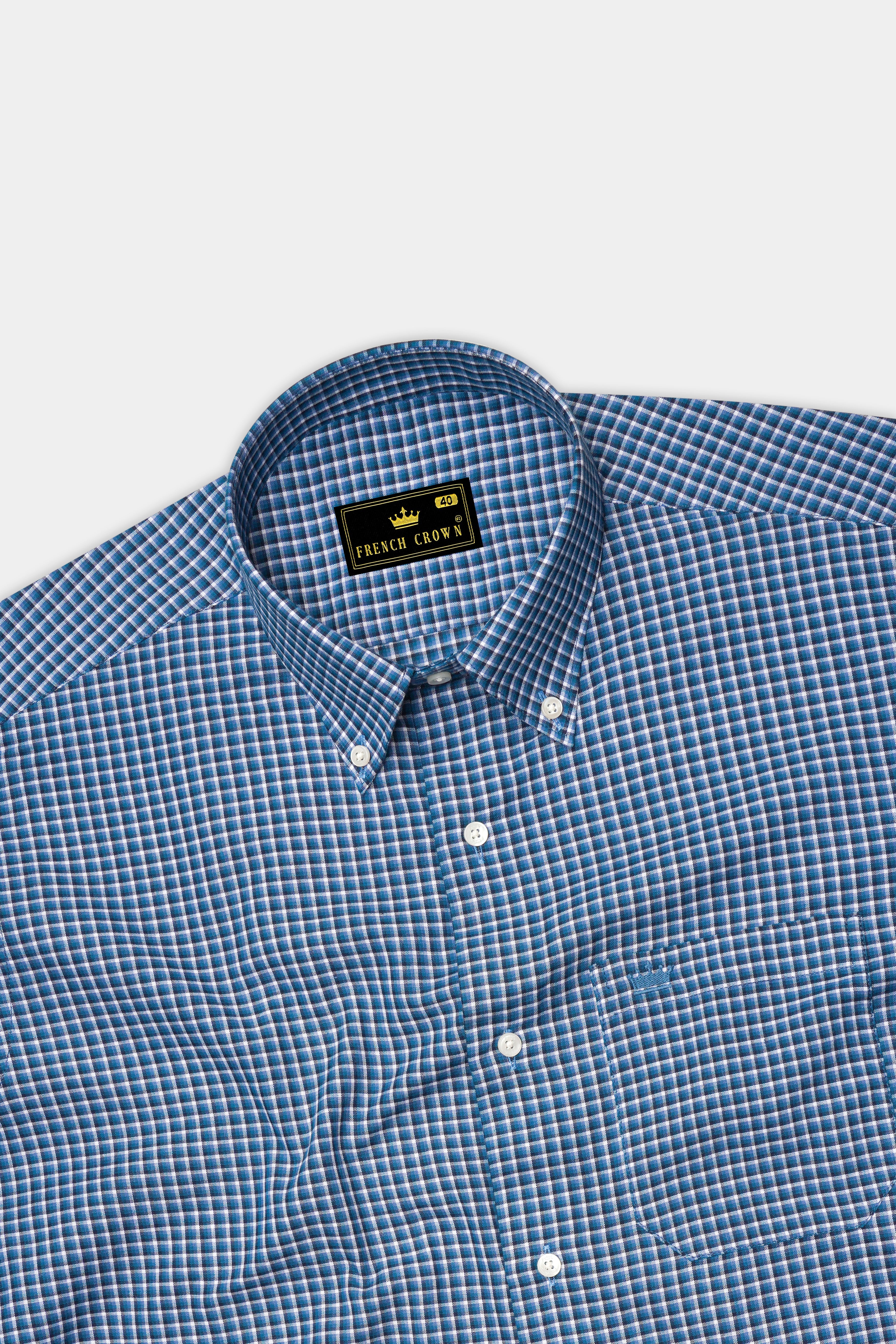 Jelly Bean Blue With Bright White Checkered Twill Premium Cotton Shirt