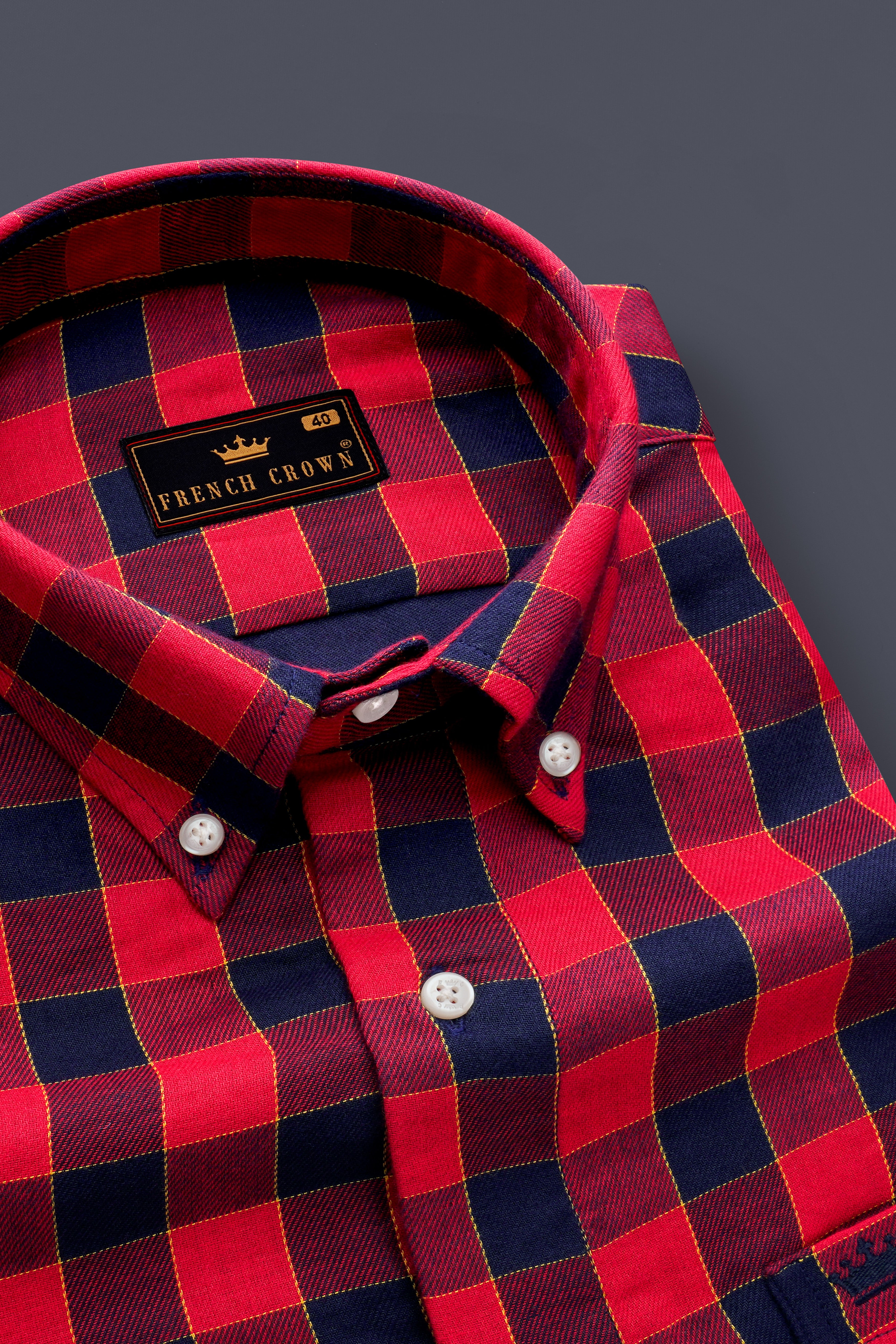 Shiraz Red with Topaz Blue Plaid Twill Premium Cotton Shirt