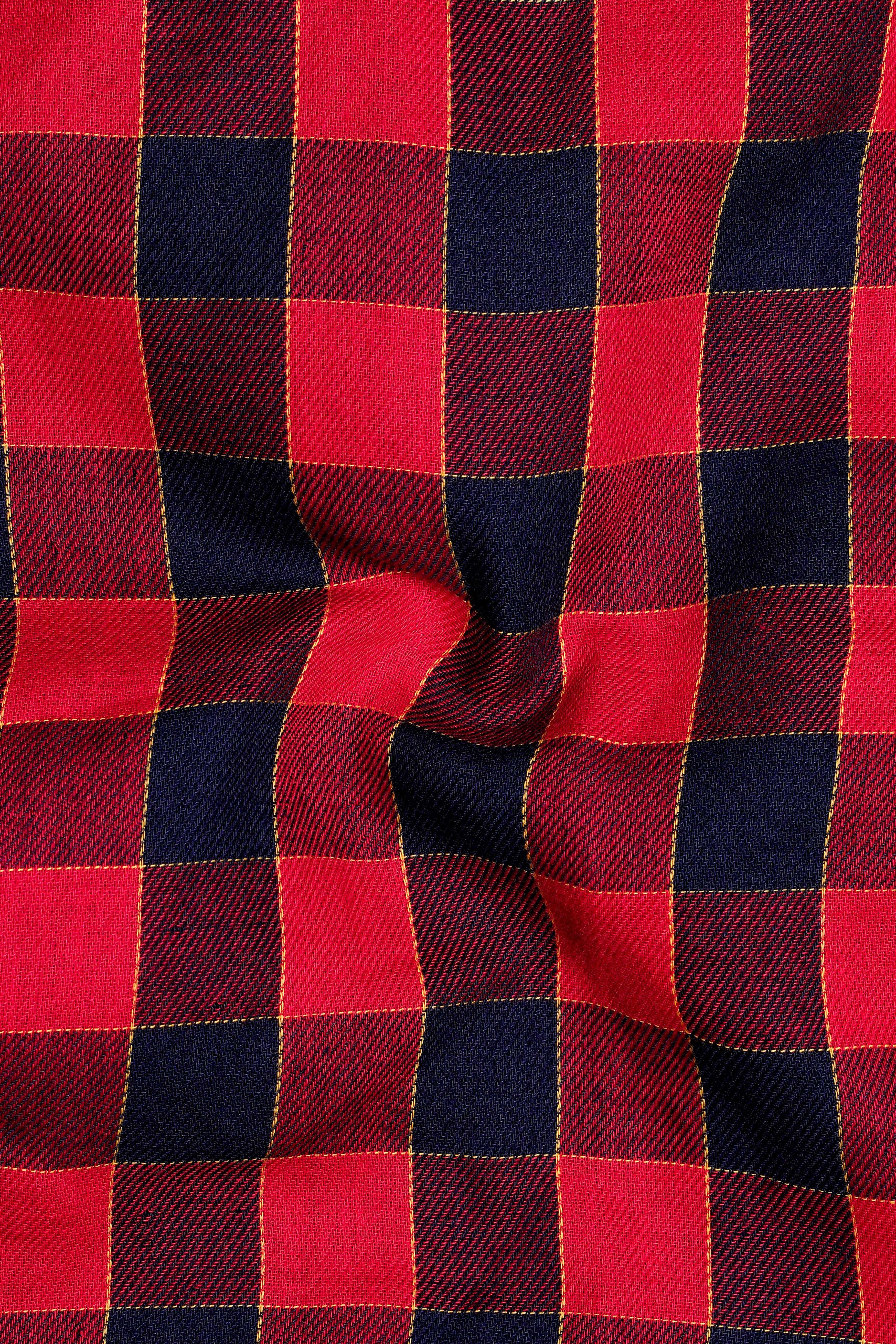 Shiraz Red with Topaz Blue Plaid Twill Premium Cotton Shirt