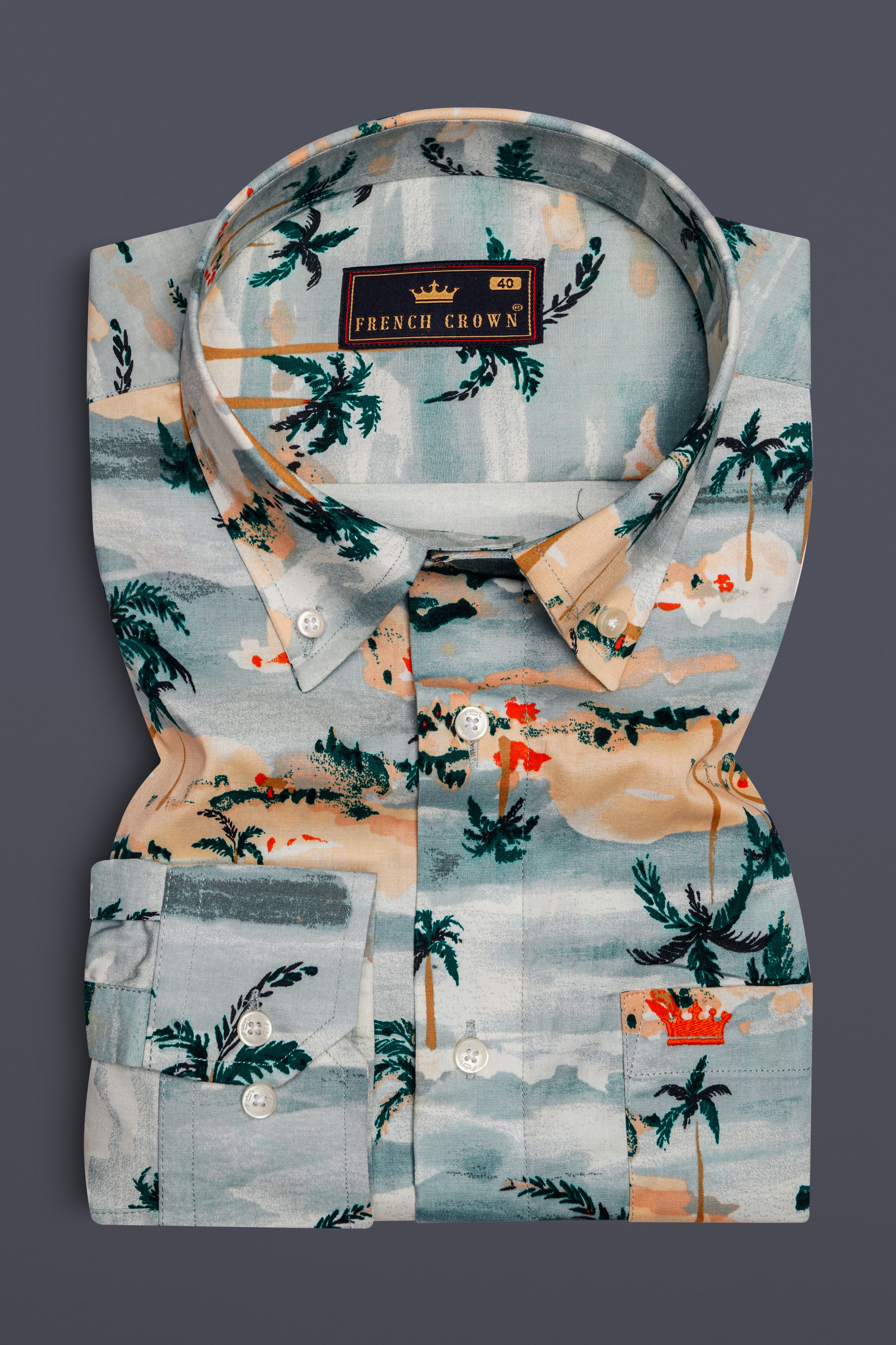 Aqua Island Sea Blue and Limed Spruce Green Tropical Printed Premium Cotton Shirt