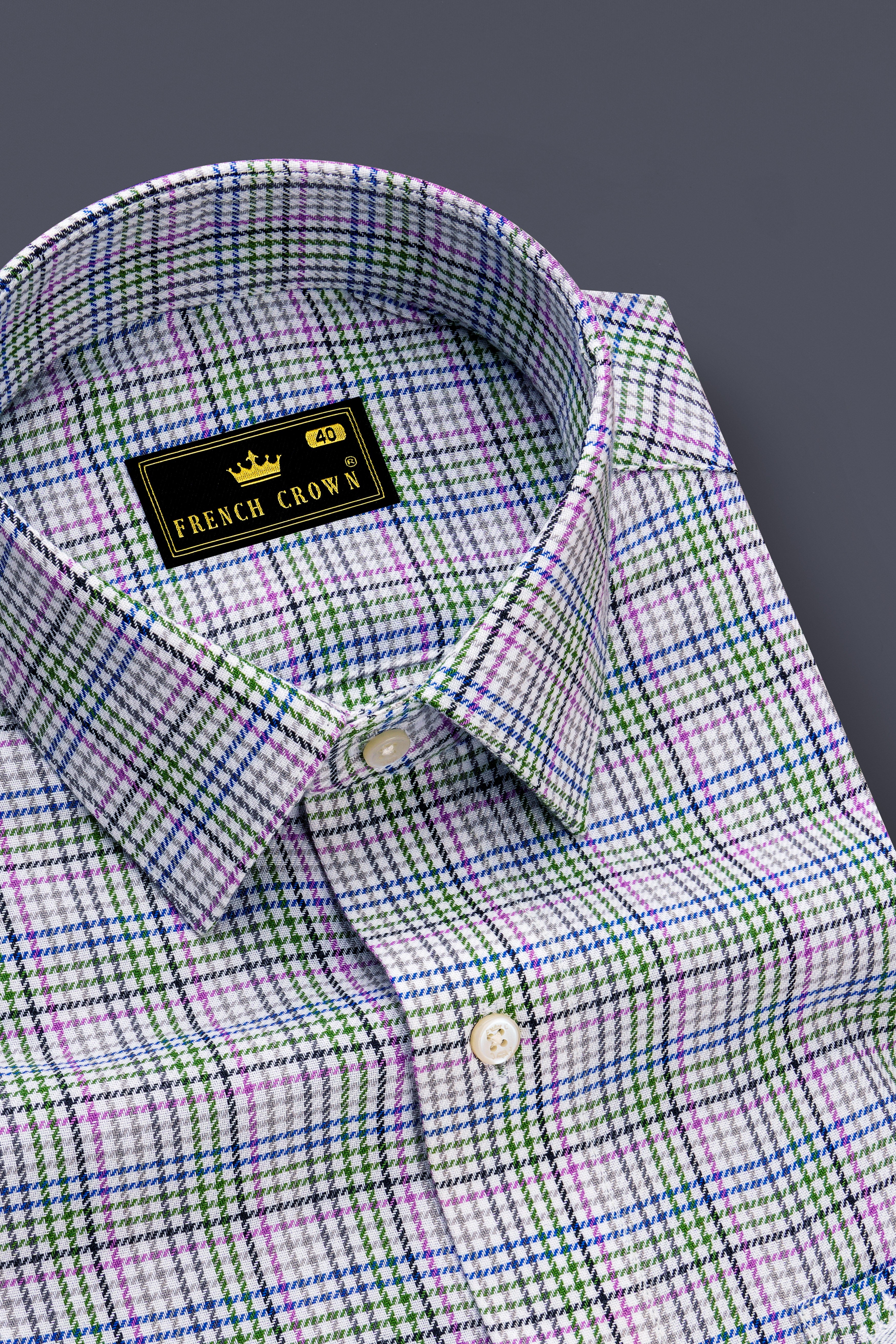 Mantis Green and White with Multi colored Plaid Twill Premium Cotton Shirt