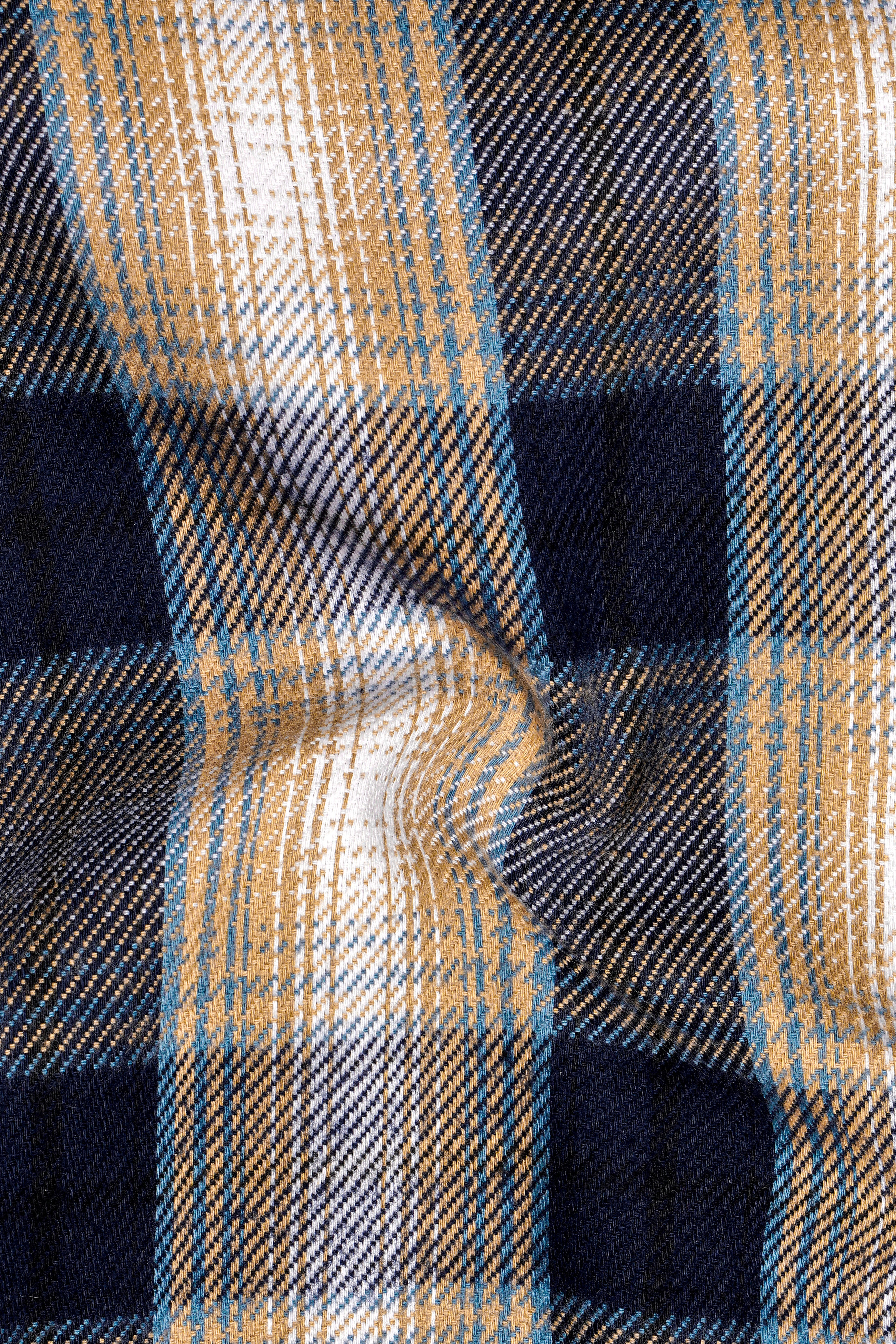 Ebony Clay Blue and Sandrift Brown Plaid Flannel Designer Overshirt/Shacket