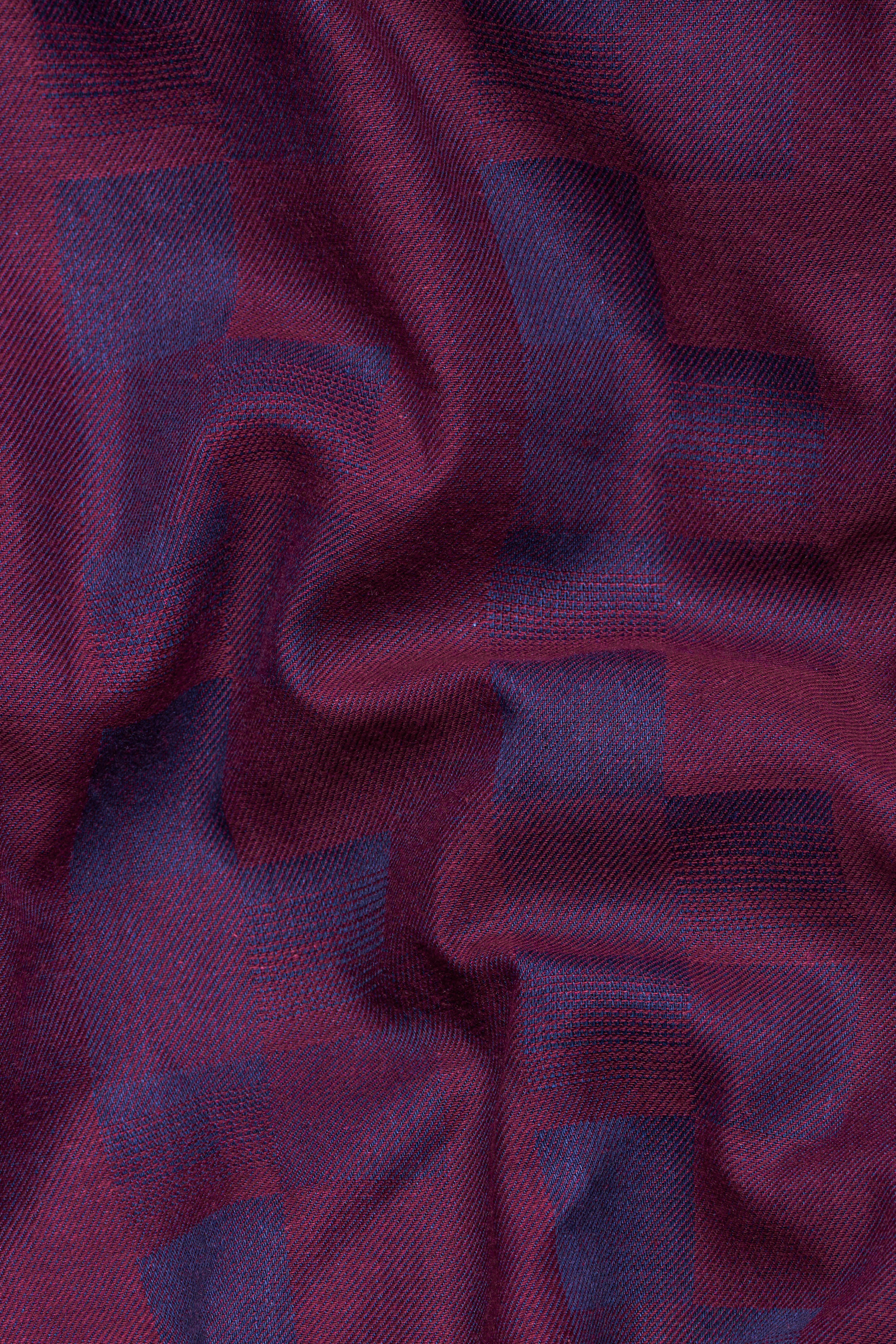 Casper Blue And Eclipse Wine Bird Embroidered Jacquard Textured Premium Cotton Designer Shirt.