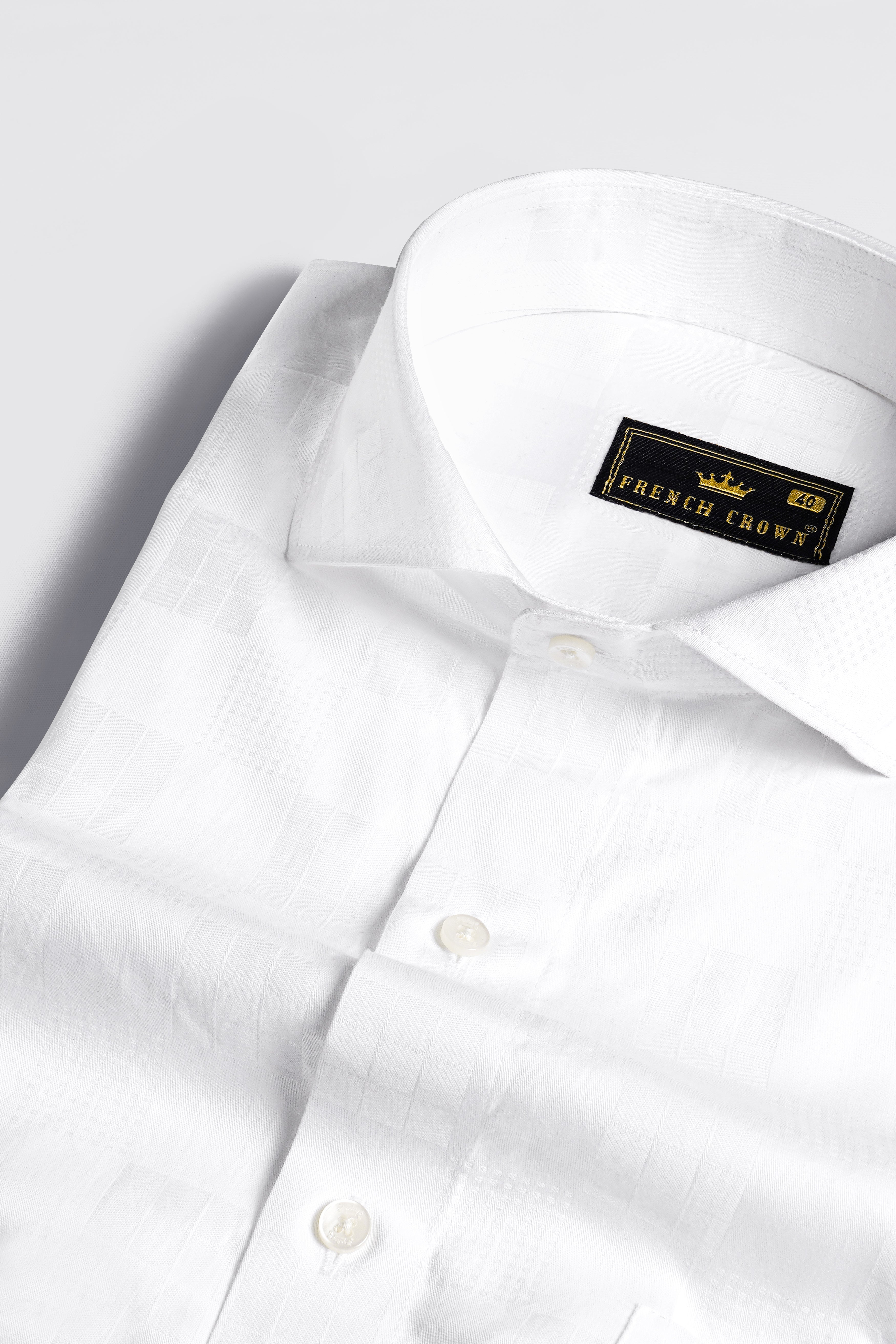 Bright White Jacquard Textured Premium Cotton Shirt